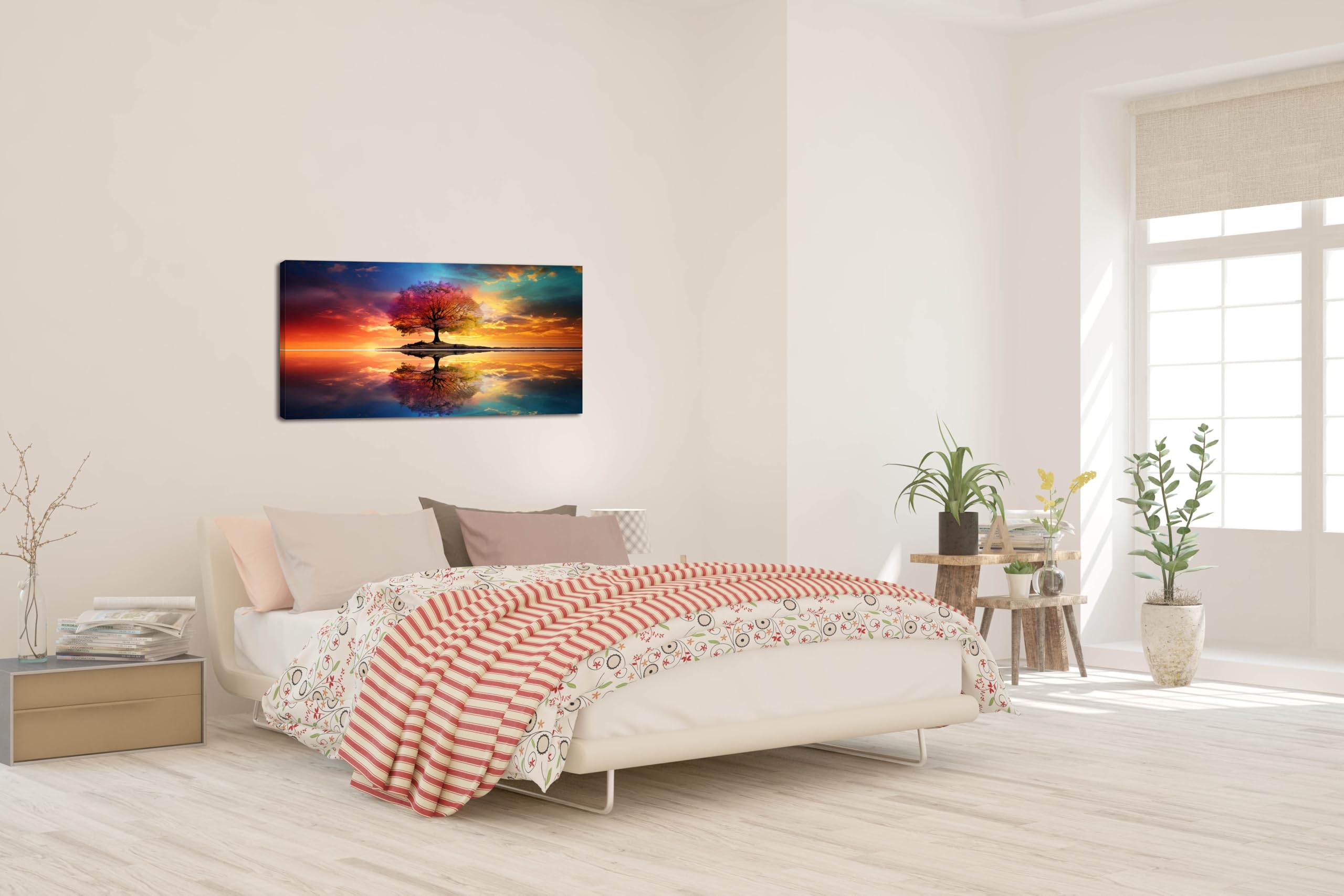 Lasdel Tree Alone Standing Middle Of Lake Landscape Canvas Wall Art For Living Room Bedroom Home, Beautiful Nature Scenery Paint