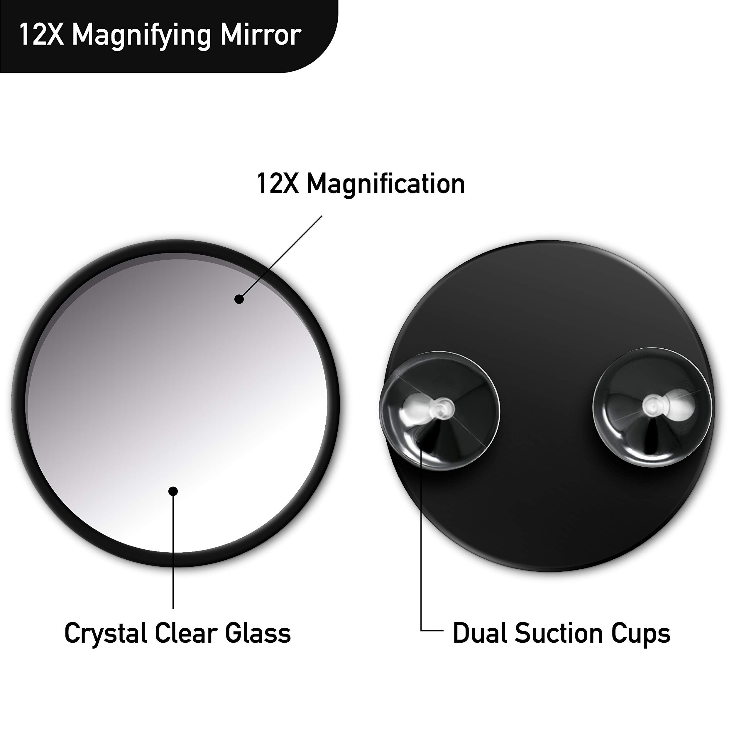 REVELÉ 12X Magnifying Makeup Mirror - Portable 6" Acrylic Travel Mirror with Suction Cups, Model 4500G