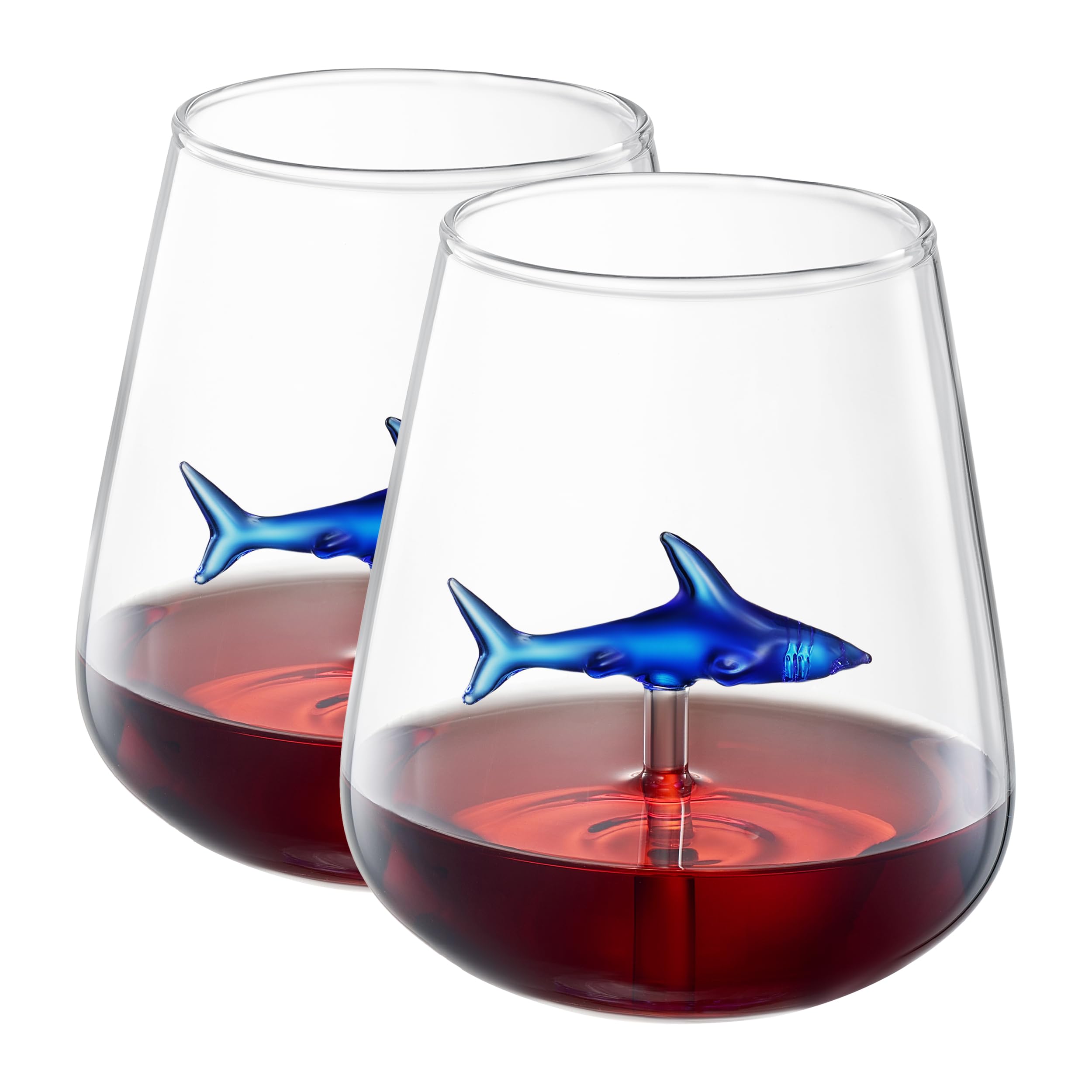 Handcrafted Stemless Shark Wine Glass - Personalized Set of 2