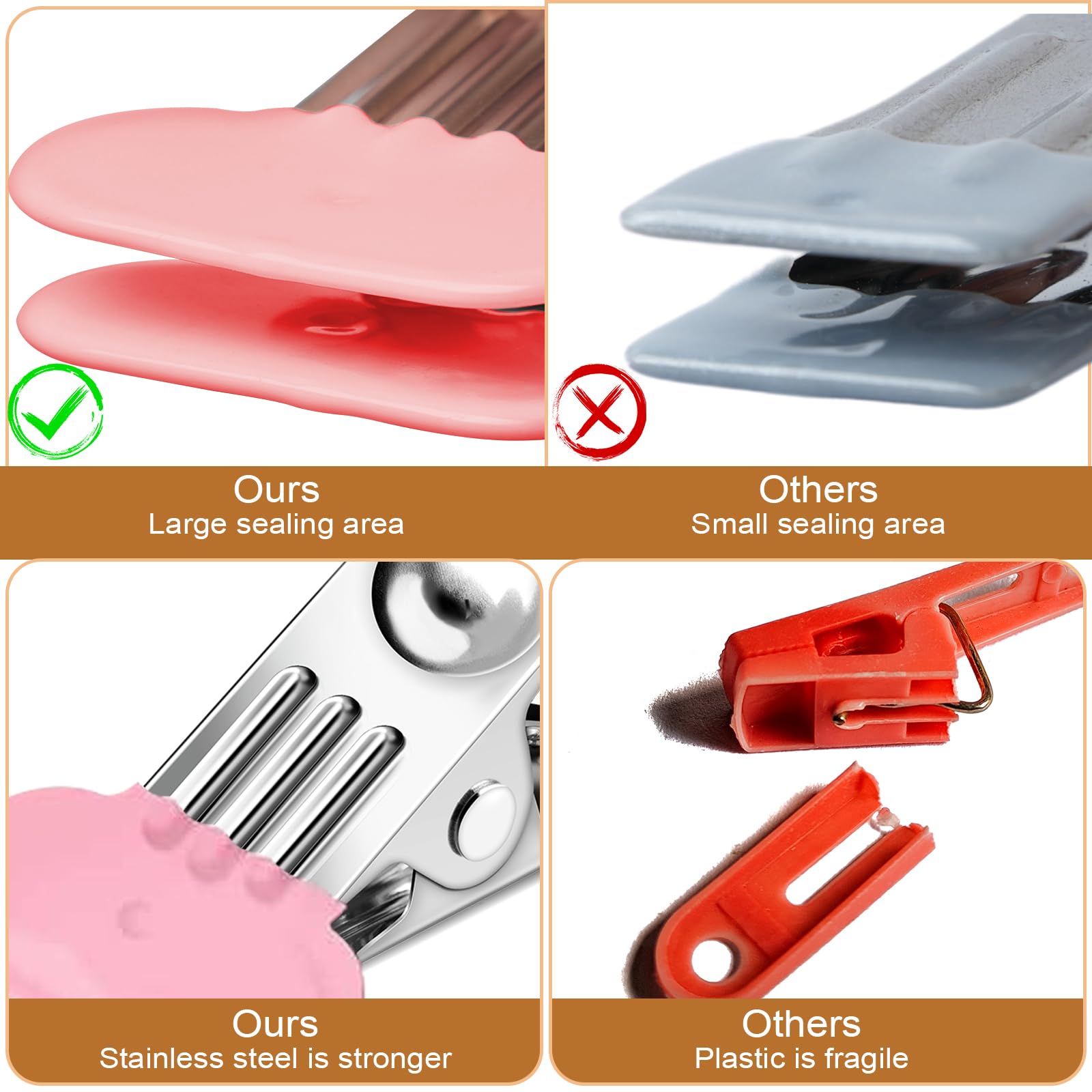 Chip Bag Clips For Food Storage, Pink Chip Clips Bag Clips Food Clips Bread, Upgrade Wide 1.5 Inches Stainless Steel Food Clips