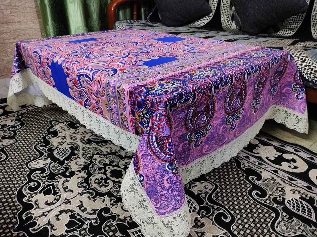 ROYAL  NEST  Table Cloth Table Cover Shall, Pink Color 2 to 4 Seater (40 INCH x 60 INCH) with Lace (Plastic)