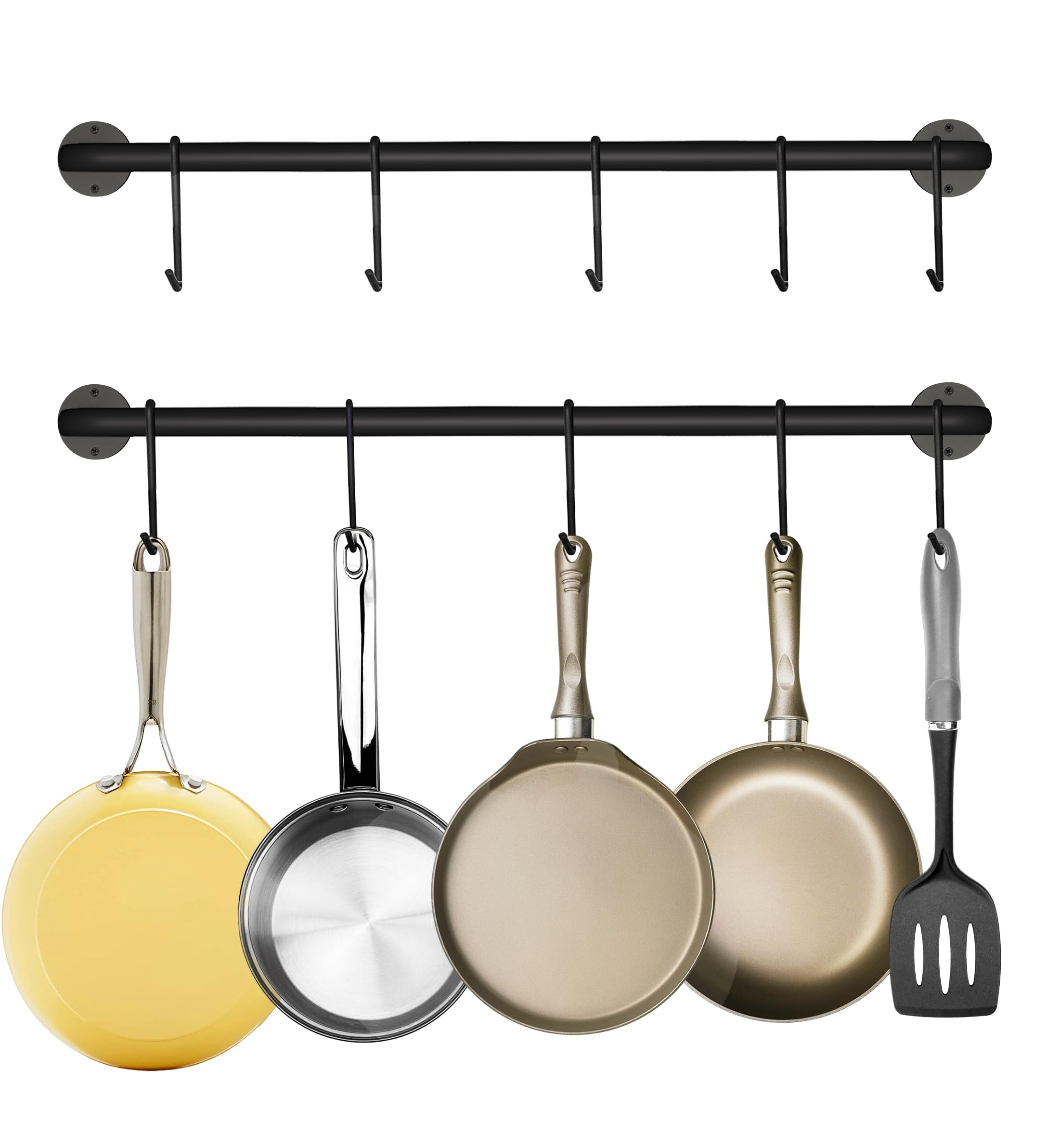 Black Steel-Made Kitchen Utensil Rack Organizer Wall-Mounted Pot Pan Wall Hanger Holder For Hanging Rail With 10 S Hooks