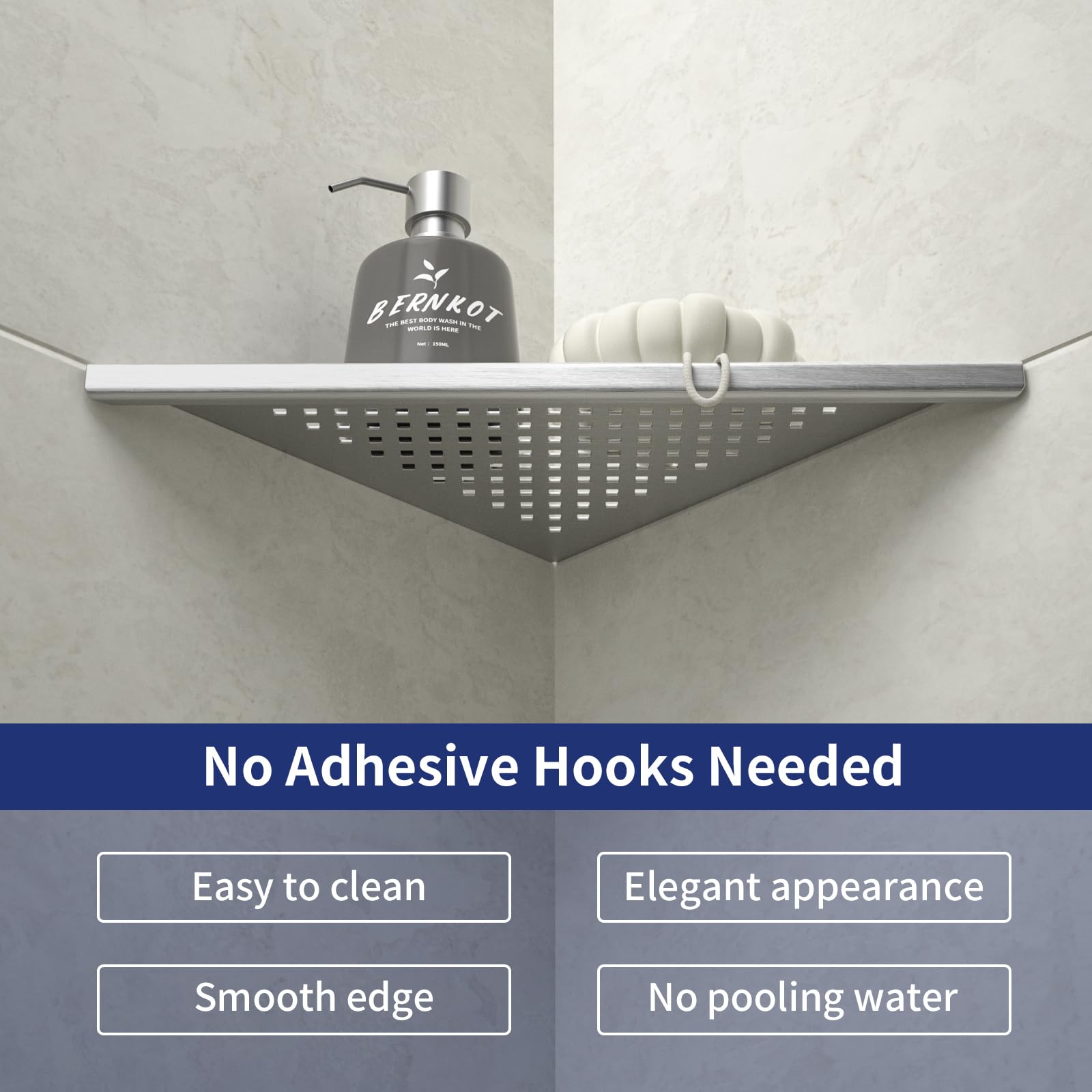 Bernkot Corner Shower Shelf 2 Pack, 304 Stainless Steel Grout In Shelves For Bathroom, 10'' Recessed Shelf Rack For Tiled Wall(1