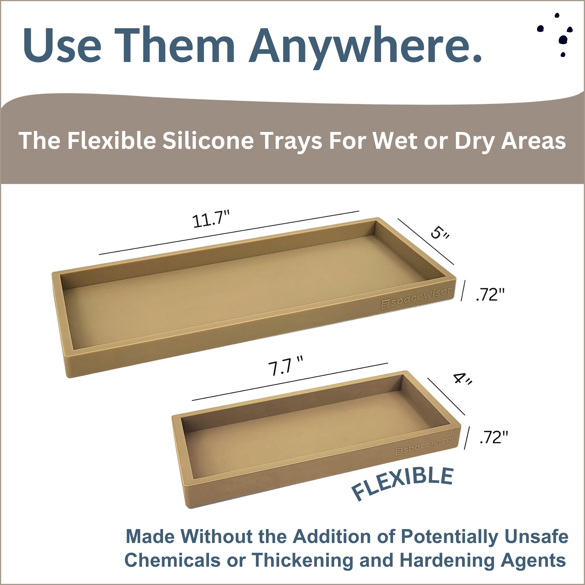 Spacewiser Countertop and Vanity Tray - 2 PC (11? and 7?) Shatterproof Silicone Kitchen and Bathroom Trays for Counter  Kitchen Soap Dispenser Tray  Vanity Trays for Bathroom  Perfume Key Tray