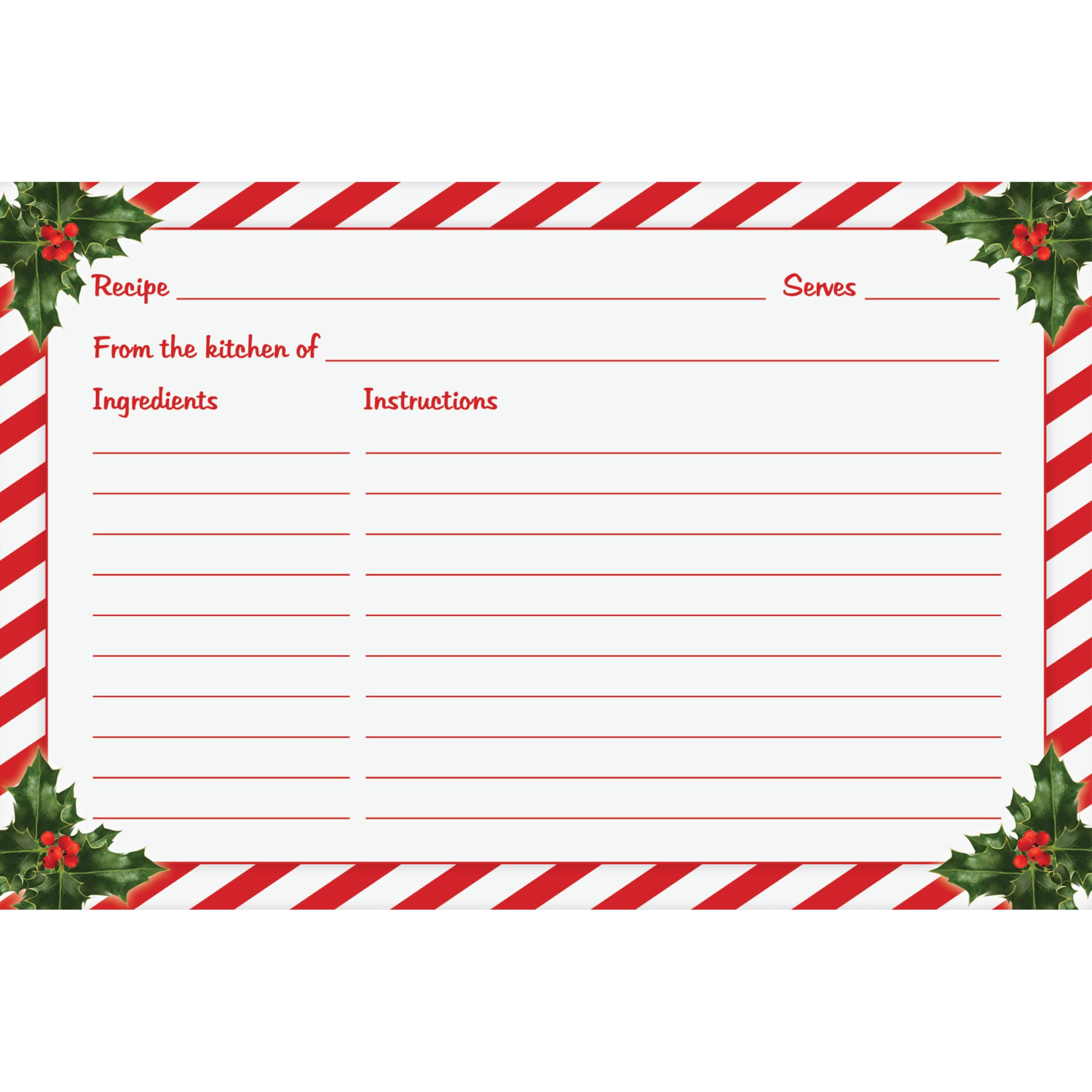 Christmas Recipe Cards (Set Of 50 Cards) | Double-Sided 4X6 Premium Holiday Recipe Cards With Holly Design | Made In Usa | Cooki