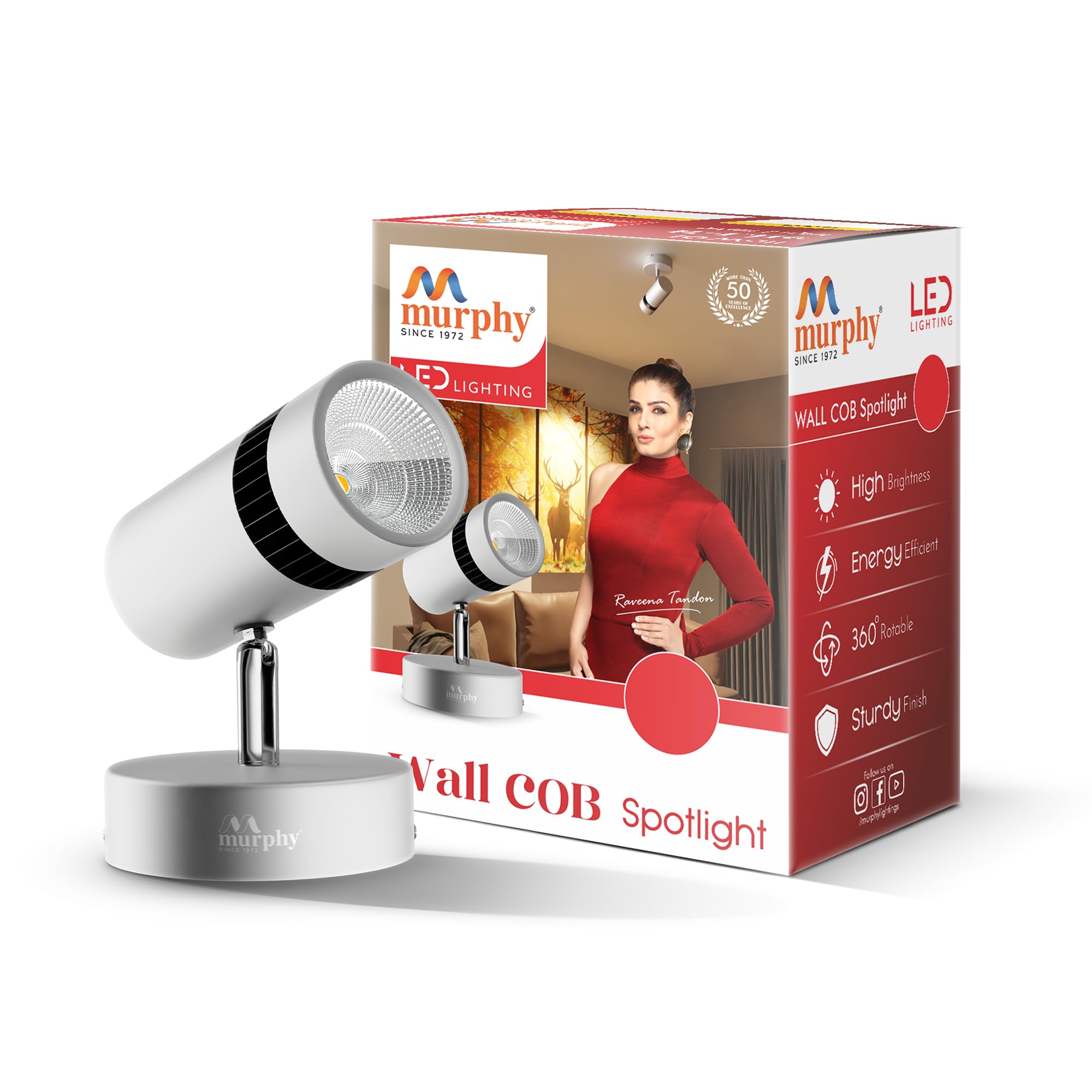Murphy 10W Adjustable Aliminum Led Wall Cob Surface Mounted Spot Light With 2 Years Warranty (Warm White, Pack Of 8)
