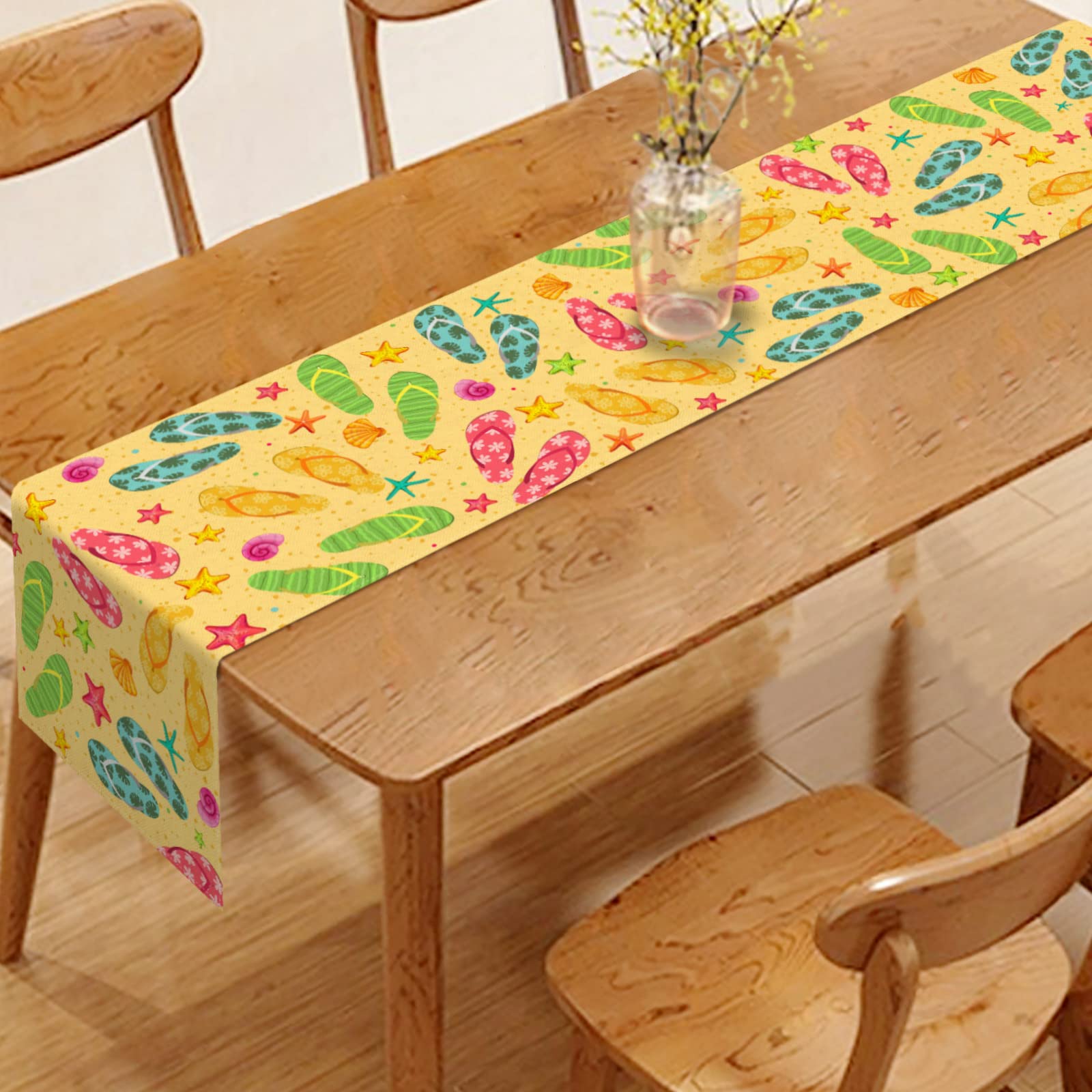 Vohado Linen Summer Flip Flop Table Runner 72Inches Long Beach Hawaiian Party Decorations Starfish Shell Slipper Home Kitchen Di