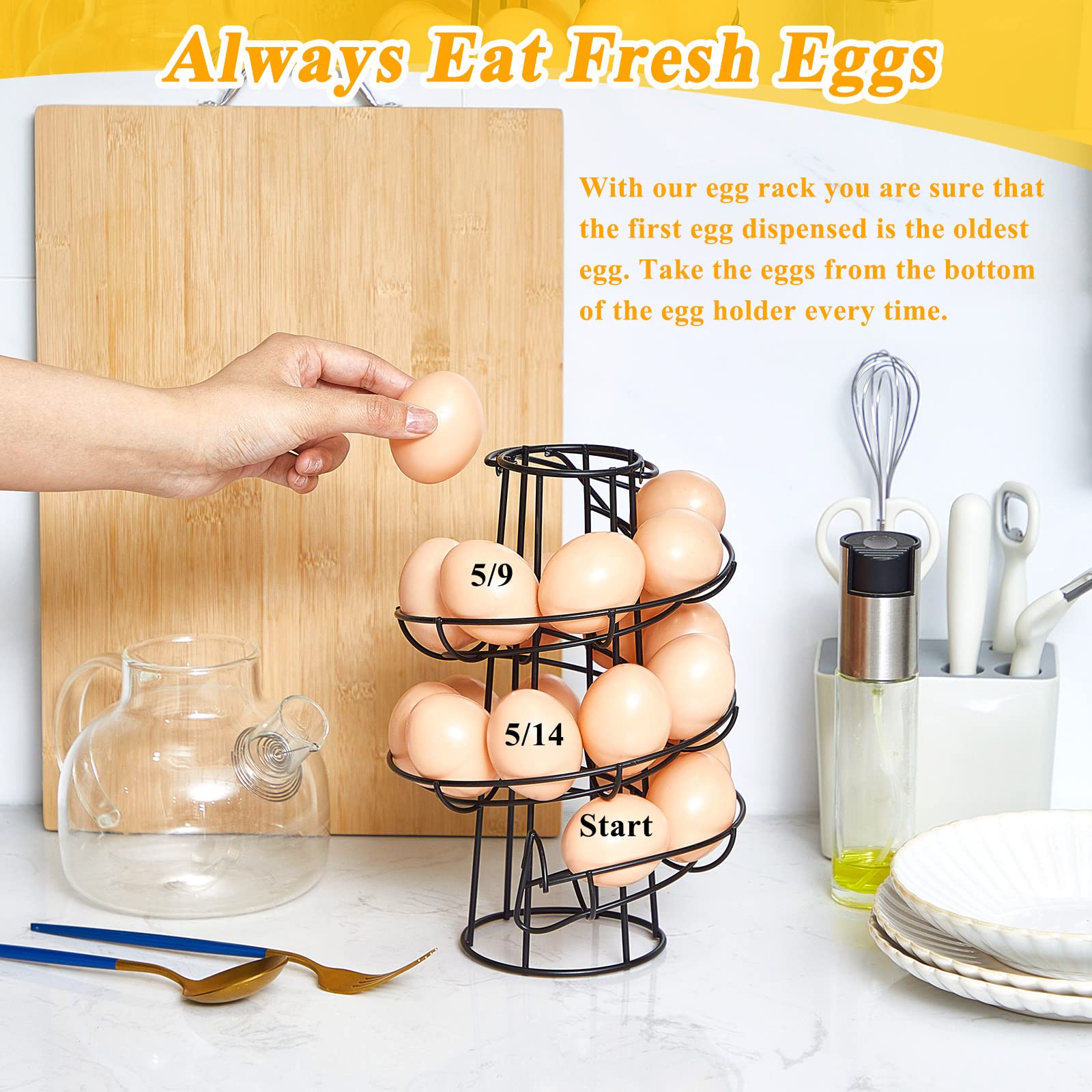 Zubebe 2 Pcs Egg Basket For Collecting Eggs With Handle, 9.4'' Tall Spiral Egg Holder Countertop And 8.3'' Width Egg Storage Rac