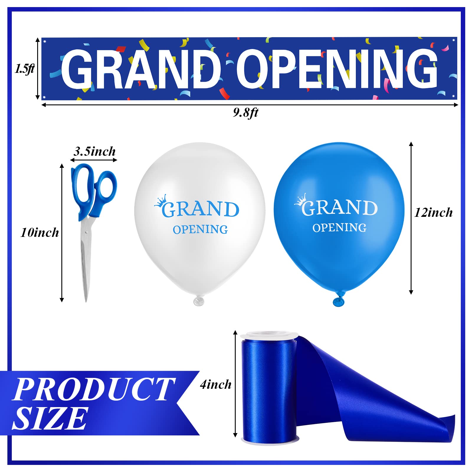 Grand Opening Ribbon Cutting Ceremony Kit Grand Opening Banner Grand Opening Decorations With 10'' Scissors 40 Pcs Balloons Sati