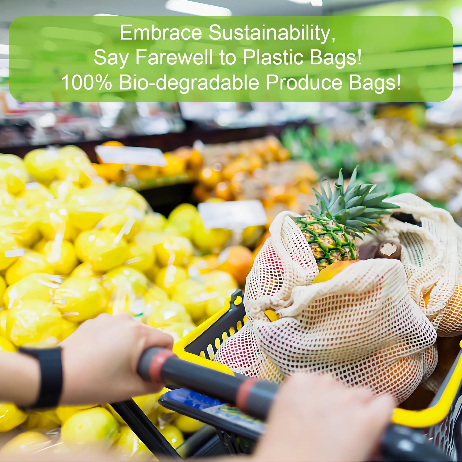 Kerkoor Reusable-Cotton-Mesh-Produce-Shopping-Bags-Washable Eco Friendly Premium See Through Lightweight Net Zero Bulk Bags For