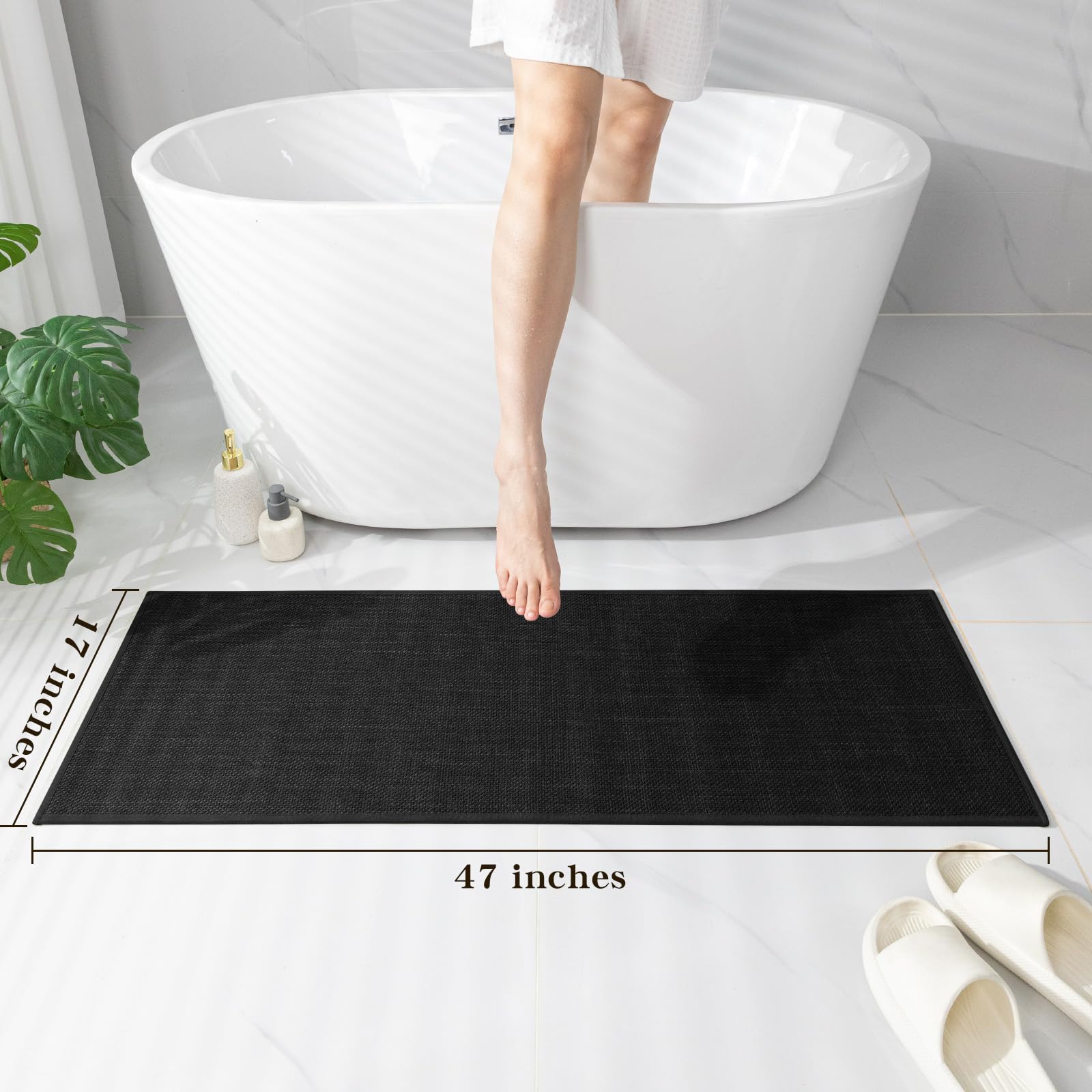 Chakme Bathroom Rugs Mat 47X17, Ultra Thin Non Slip Bath Mat Runner Quick Dry Absorbent Bath Mat For Bathroom Floor, (Black, 47'