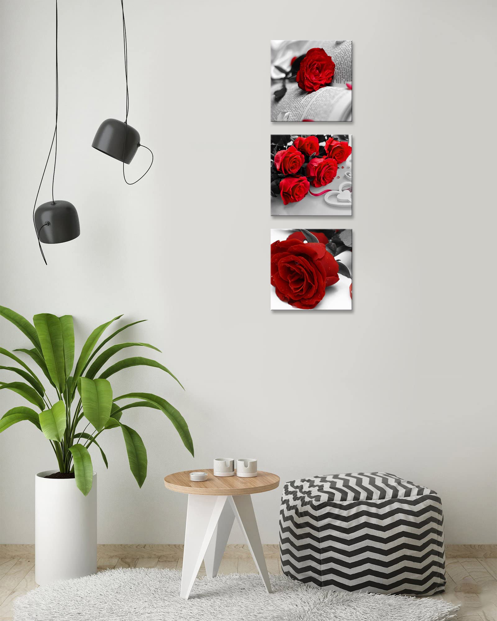 Nan Wind 3 Pcs Black White With Red Wall Art Red Rose Wall Decor Abstract Decorations Flower Picture On Canvas For Home Decor St