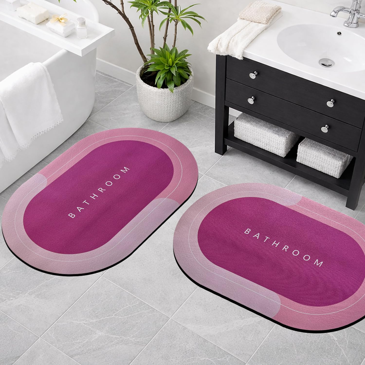 Canway 2 Pieces (3.5Mm) AntiSkid Water Soaking Bathroom Print Door Mat, Water Absorbent Mat (40X60Cm) Pink