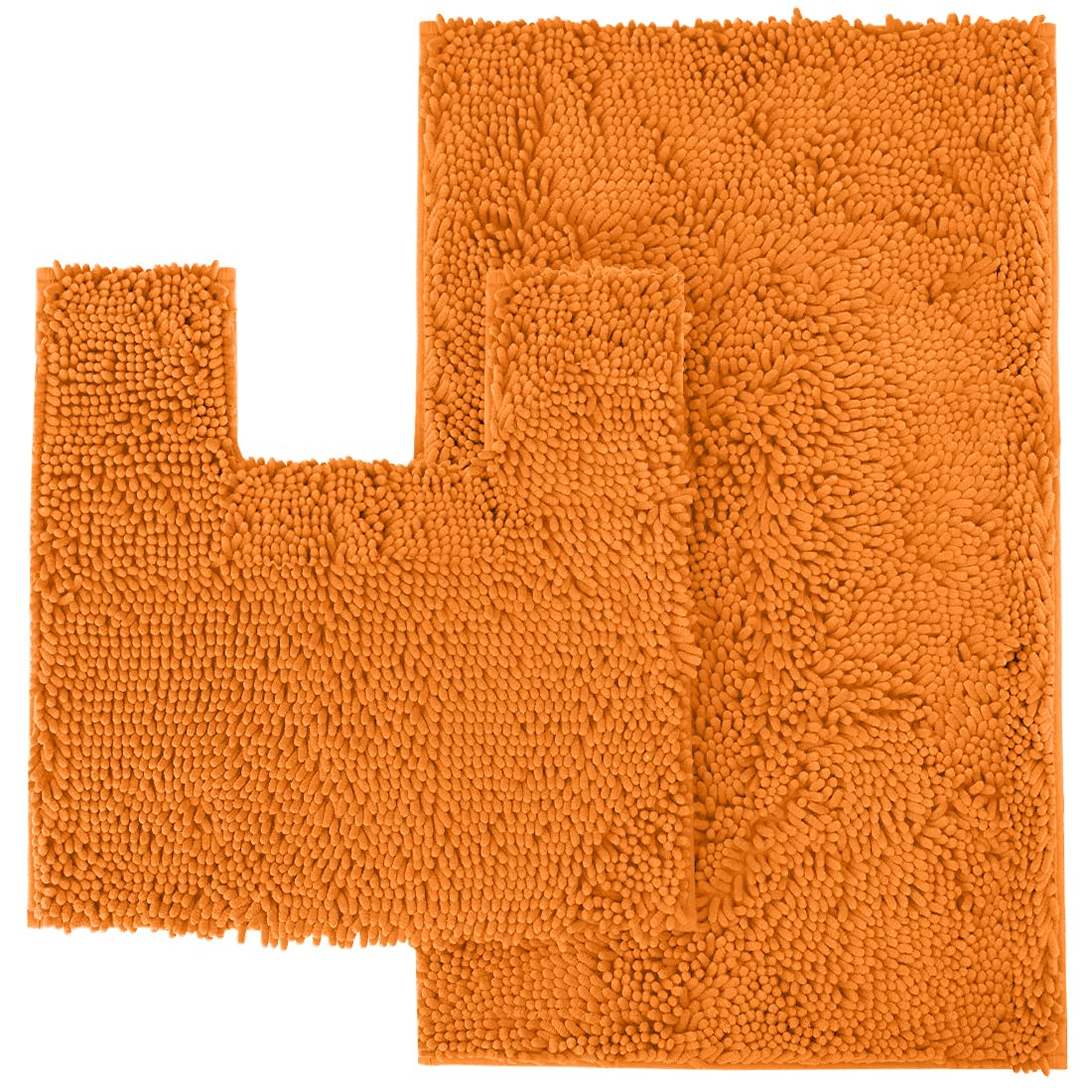Orange Bathroom Rugs Chenille 2-Piece Bath Mat Set, Soft Plush Bath Rug +Toilet Mat.1'' Microfiber Shaggy Carpet, Super Absorben