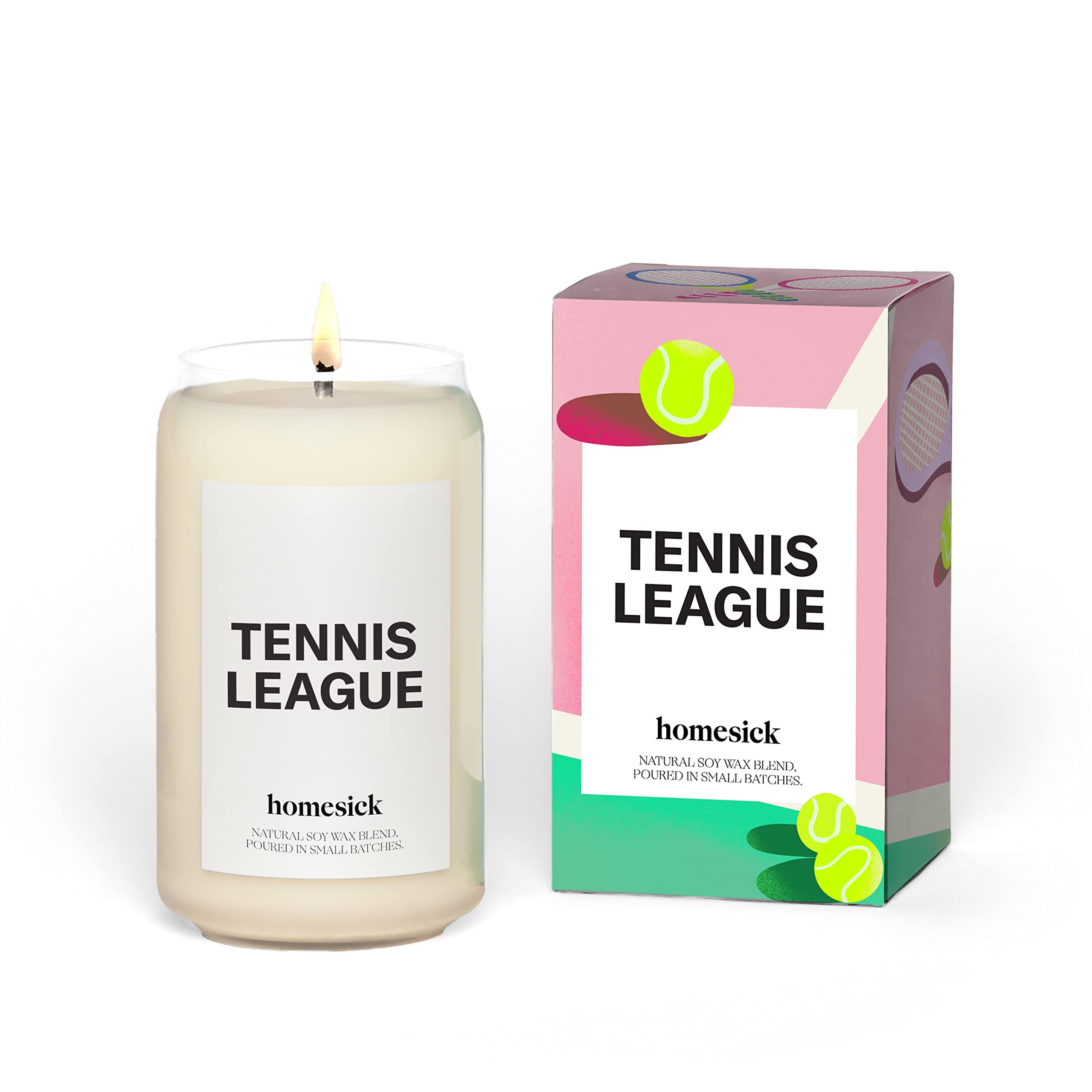 Homesick Premium Scented Candle, Tennis League - Scents of Lime Blossom, Orange Flower, Salted Musk, 13.75 oz, 60-80 Hour Burn,