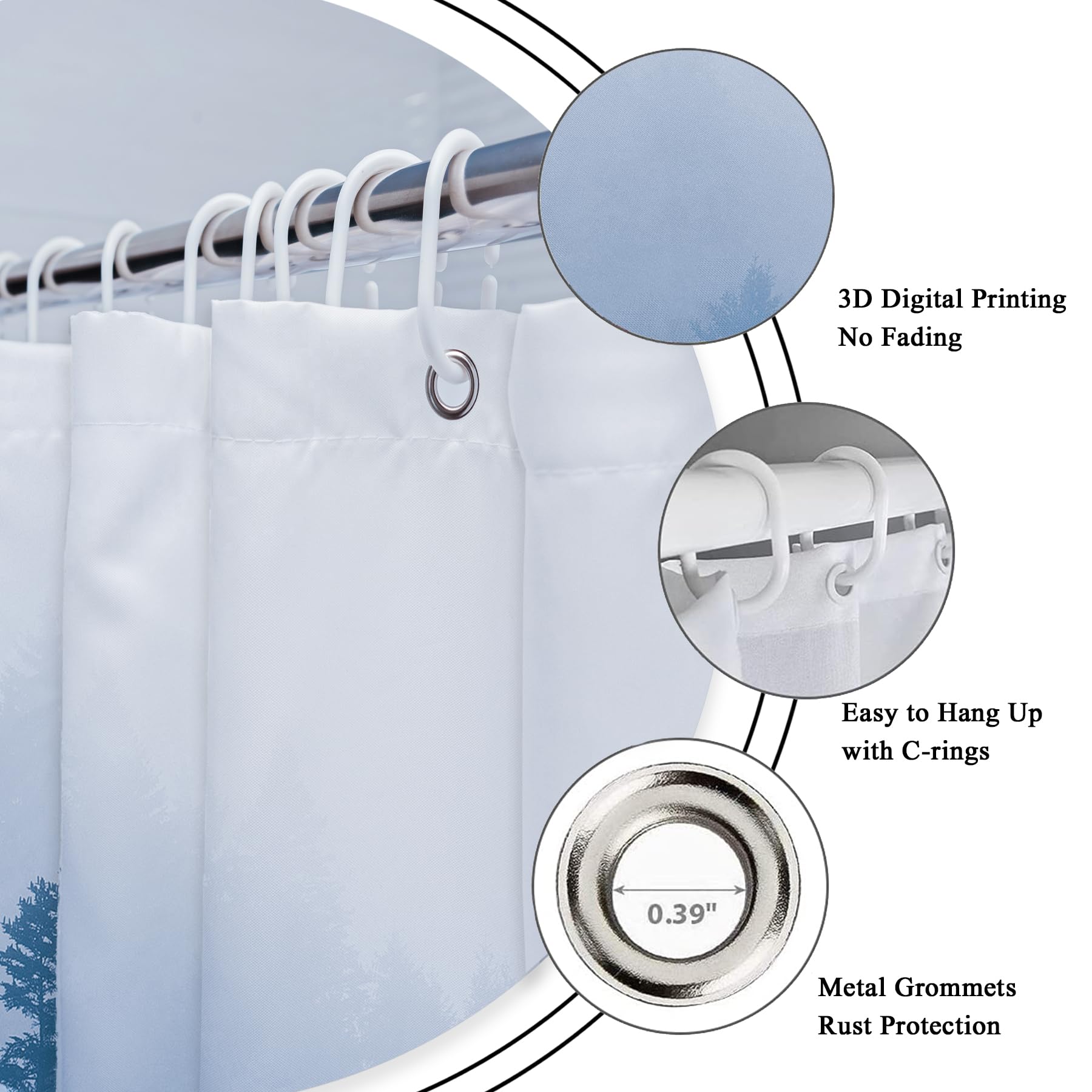 Riyidecor Small Stall Shower Curtain For Bathroom Decor 36Wx72H Narrow Half Rv Nature Blue Mens Misty Tree Mountain Foggy Woodla