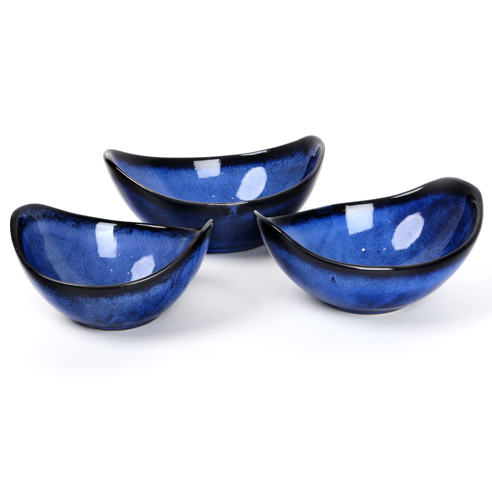 SKOBELOFF Blue Ceramic Serving Bowls For Cookies, Dry Fruits, Sweets And Other Snacks Platter Set Of 3, 1000 milliliter