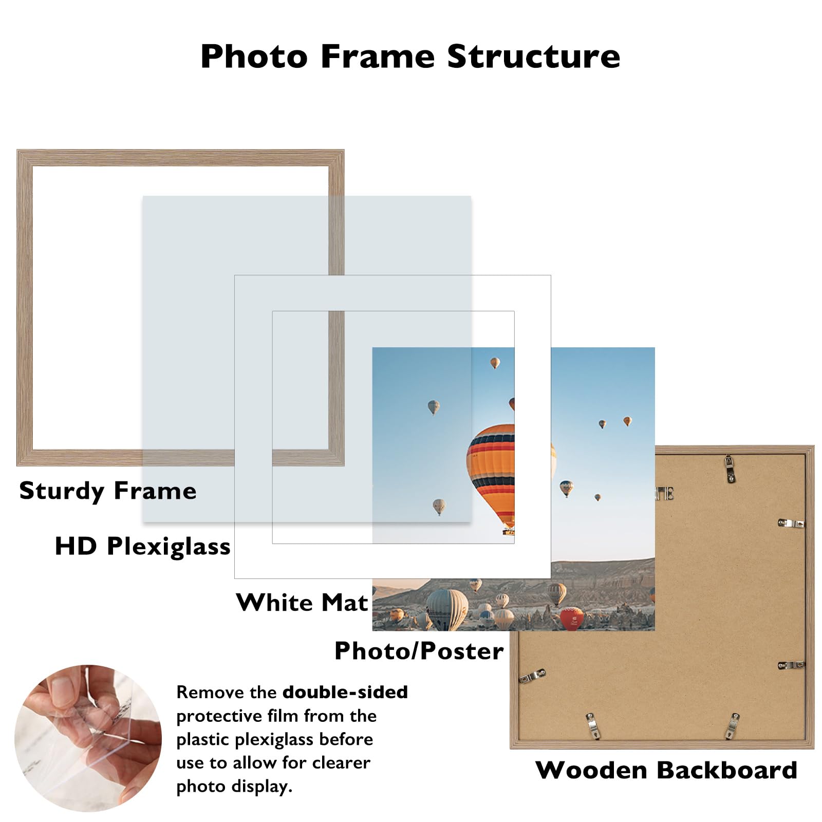 JCJMY 20x20 Picture Frame Rustic Brown with 16x16 Mat, Display Photo 16x16 with Mat or 20 x 20 Without Mat, Wall Hanging Large 2