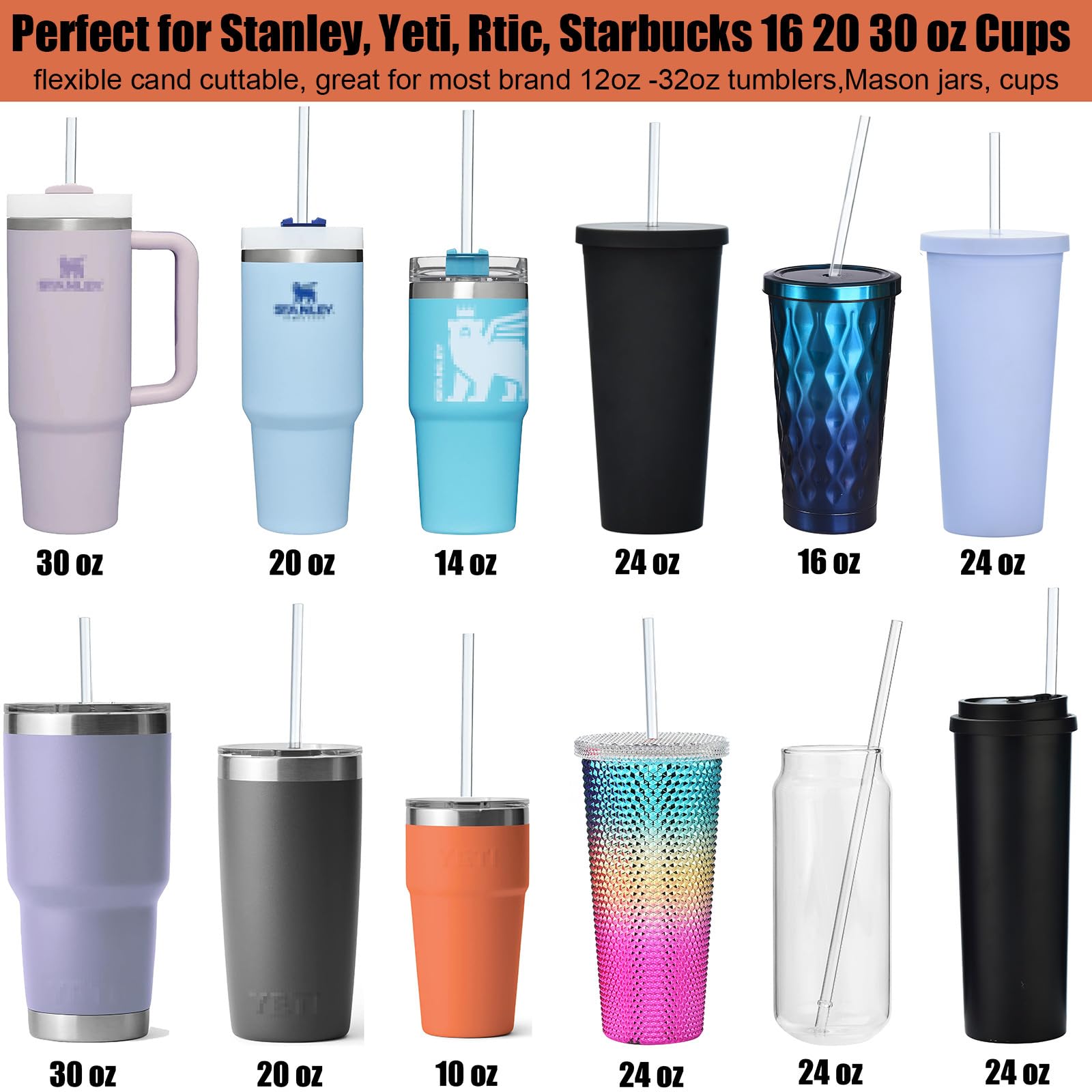 ALINK 10.5 in Tritan Hard Plastic Clear Straws  Long Reusable Clear Replacement Tumbler Drinking Straws for 16 oz 20 oz 30 oz Stanley  YETI  Starbucks  Mason Jars  Set of 10 with Brush