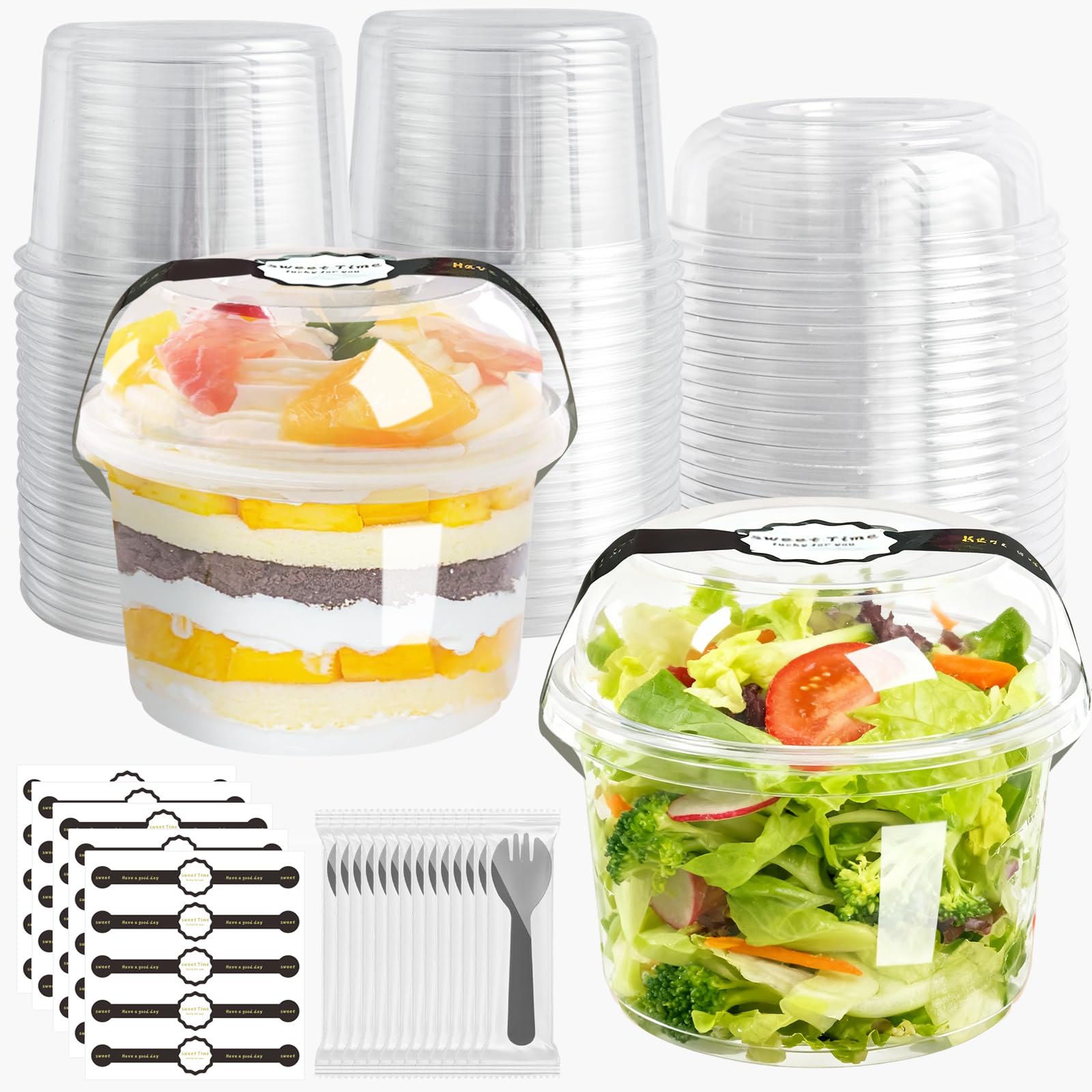 Disposable Food Containers With Lids And Spoons 50 Pack 16oz Parfait Dessert Fruit Salad Cups Take Out Meal Prep Salad Bowls For