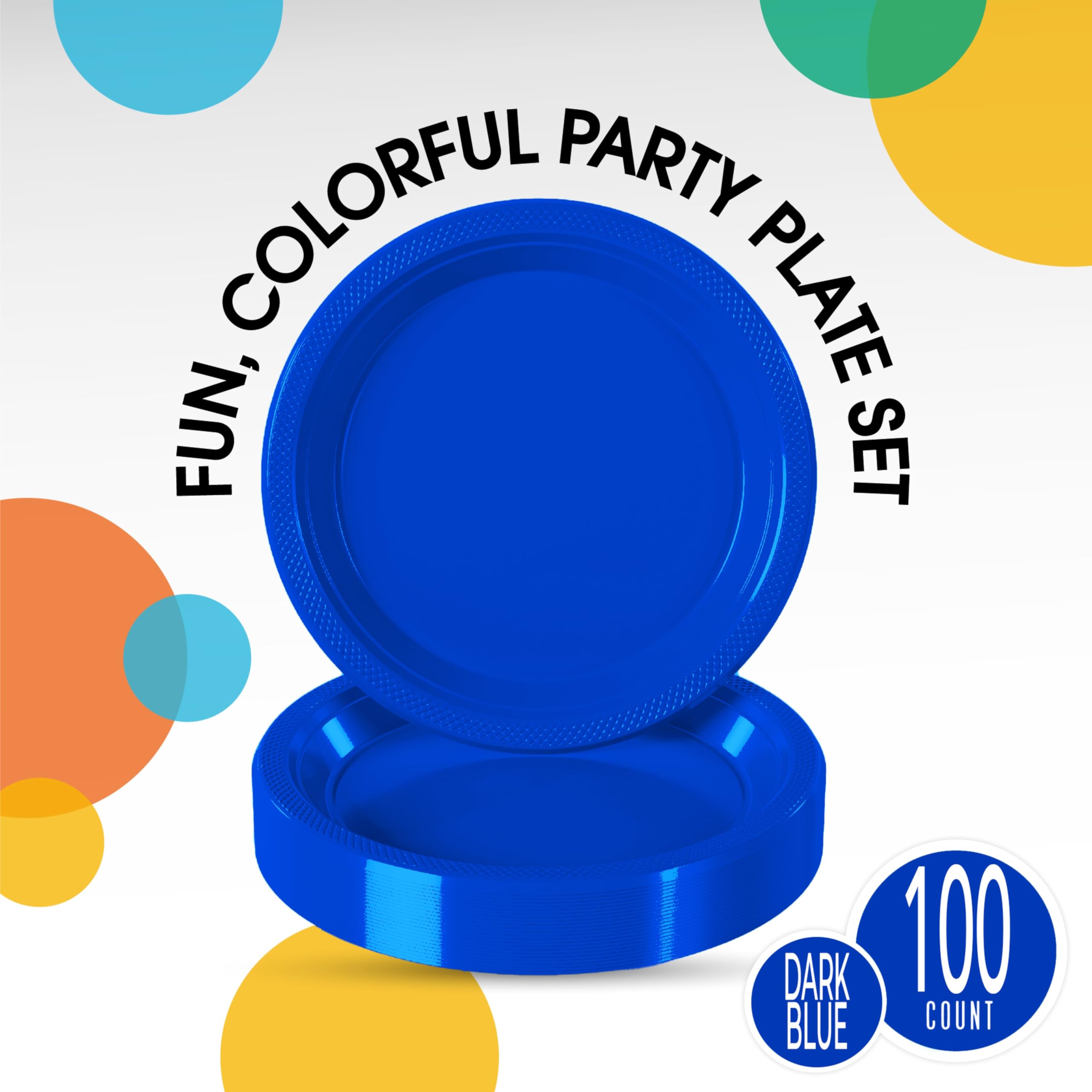 Exquisite 7 Inch. Dessert Plates Dark Blue Plastic Plates Disposable, 100 Count Dark Blue Plate Set, Disposable Plates For Party