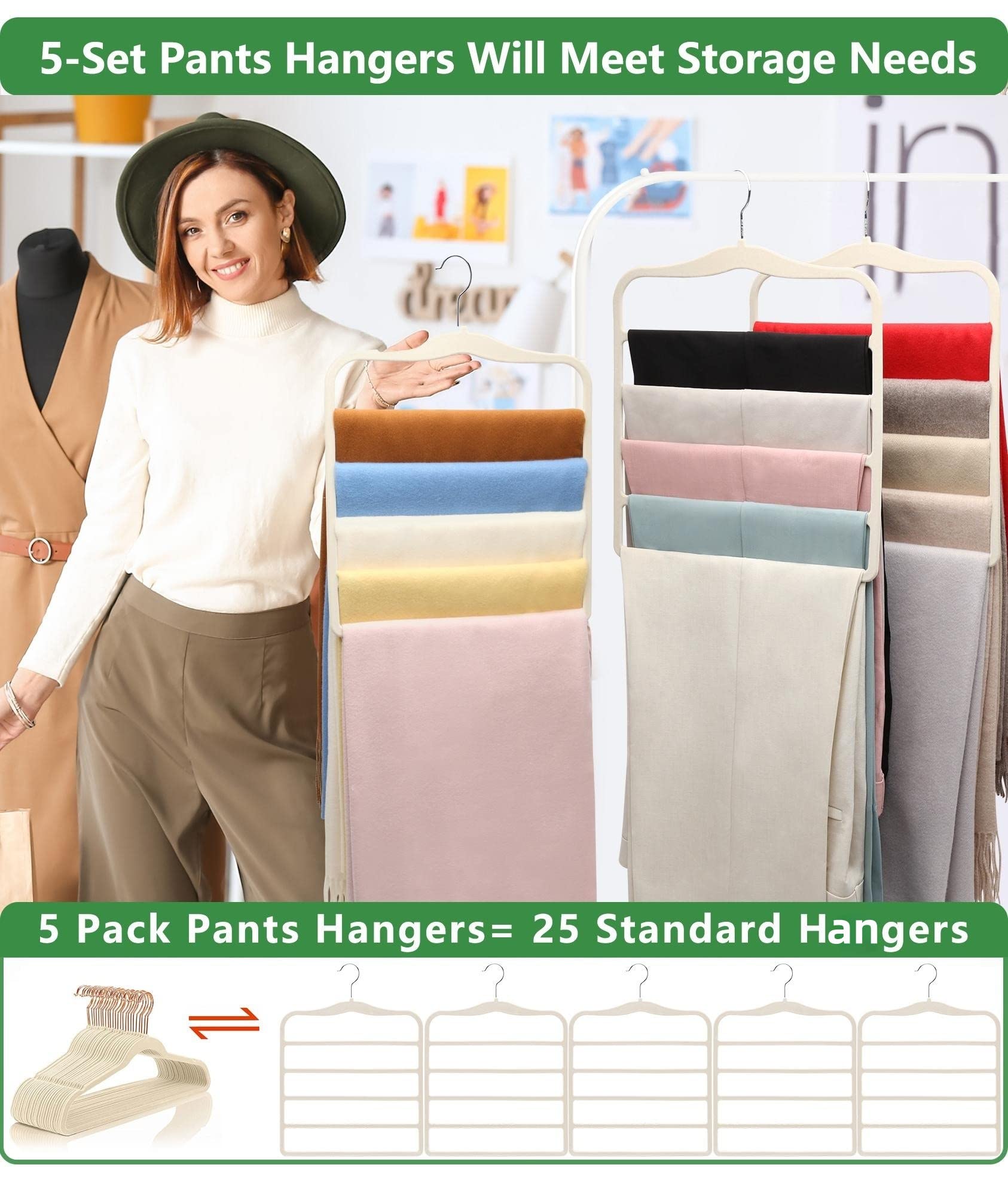 Closet Organizers and Storage Magic Pants Hangers Space Saving Velvet Hangers for Organization and Storage Dorm Room Essentials for College Students Girls Home Organization Scarf Hangers-5 Pack