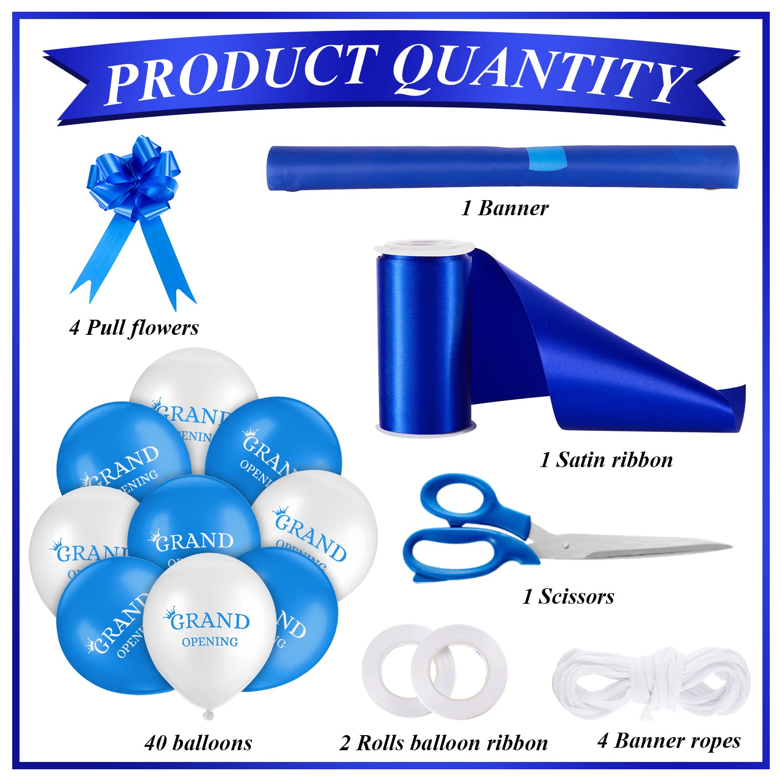 Grand Opening Ribbon Cutting Ceremony Kit Grand Opening Banner Grand Opening Decorations With 10'' Scissors 40 Pcs Balloons Sati