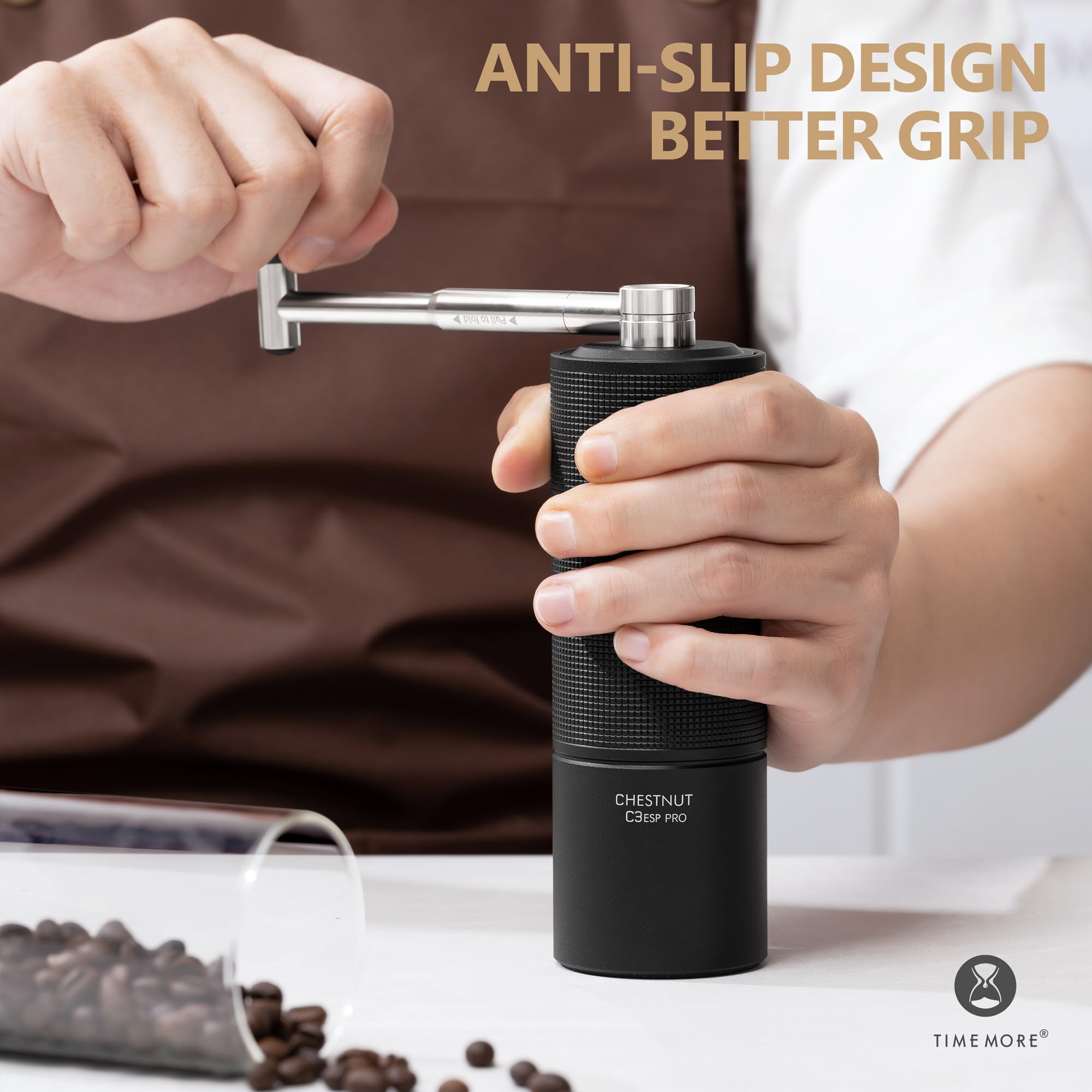Timemore Chestnut C3 Esp Pro Hand Coffee Grinder, Stainless Steel S2C Conical Burr Manual Coffee Grinder With Foldable Handle, A