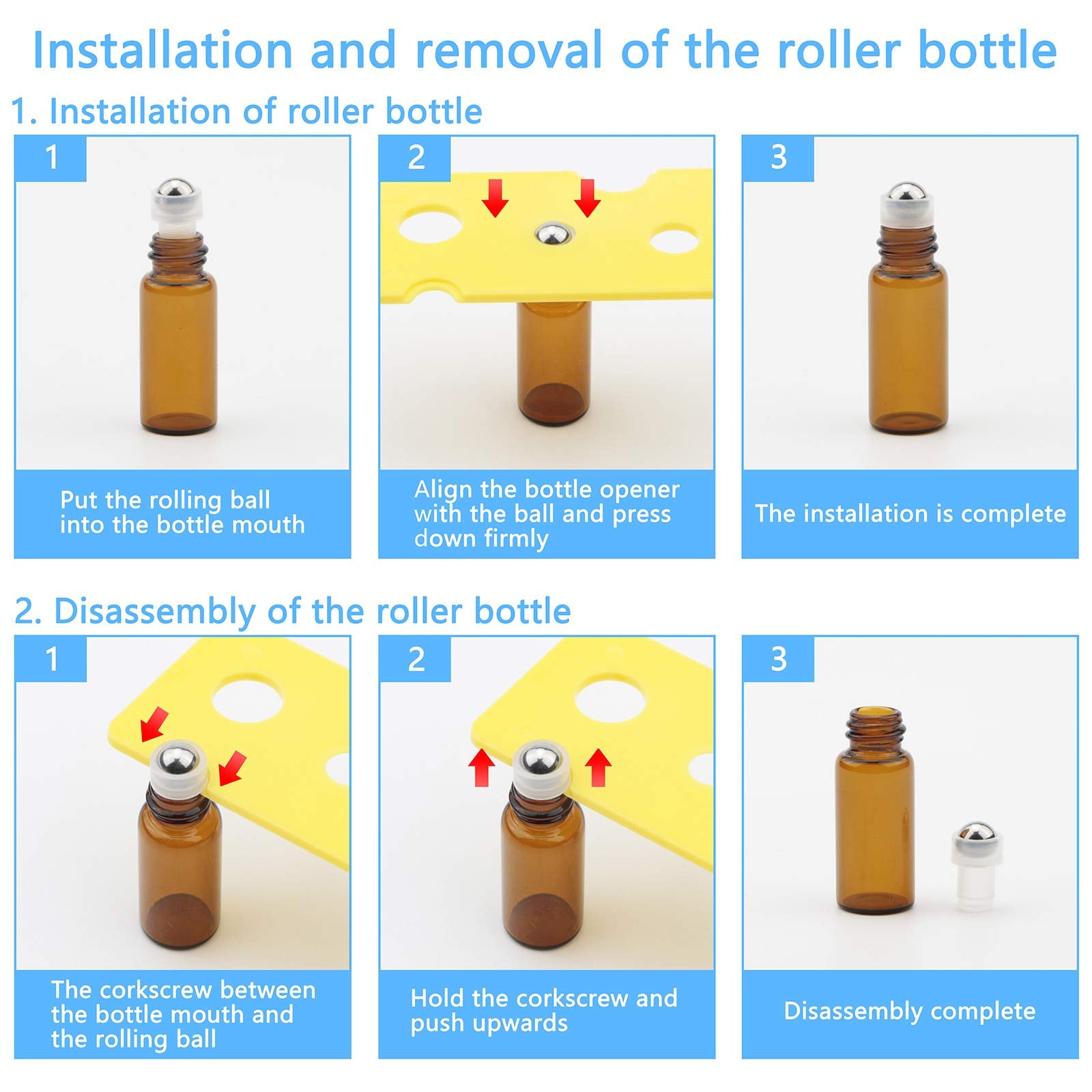 Newzoll 3Ml Amber Glass Roller Vials Bottles 10Pcs Essential Oil Roller Bottles Empty Glass Roll-On Bottles For Essential Oil Pe