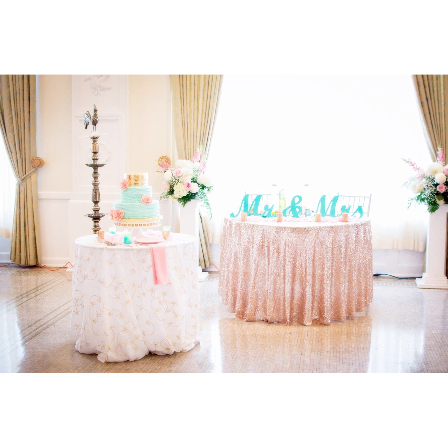 Eternal Beauty Rose Gold Sequin Tablecloth 120-Inch Sparkly Overlay Round Glitter Table Cover for Wedding Party Birthday Decorat