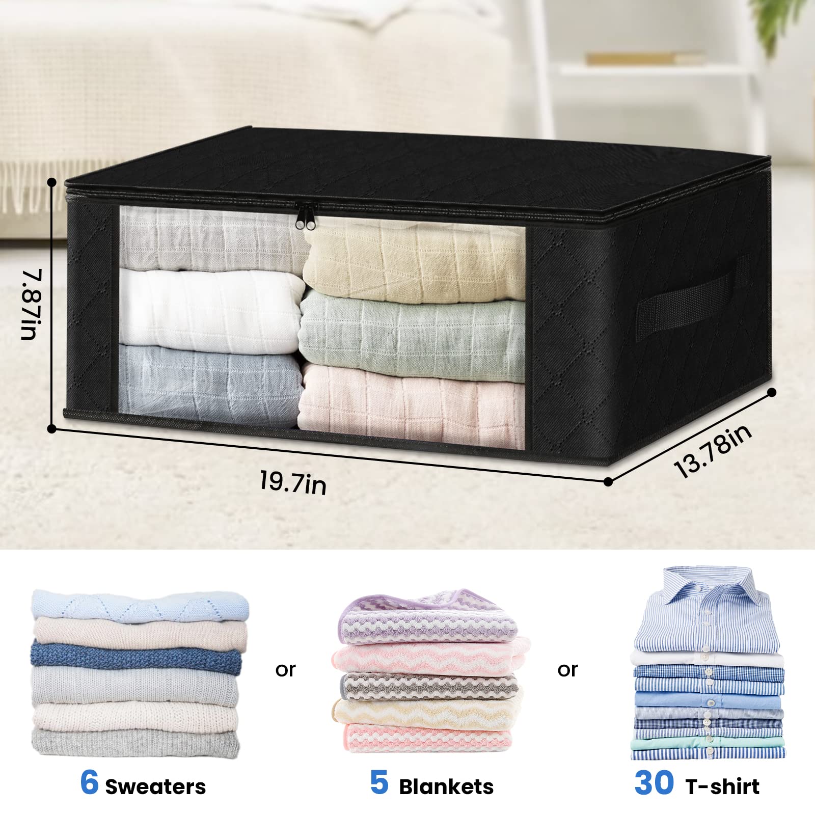 HomeHacks 6-Pack Clothes Organizer Storage Bags Foldable Storage Box with Large Clear Window Sturdy Handles for Closet, Dorm, Pi