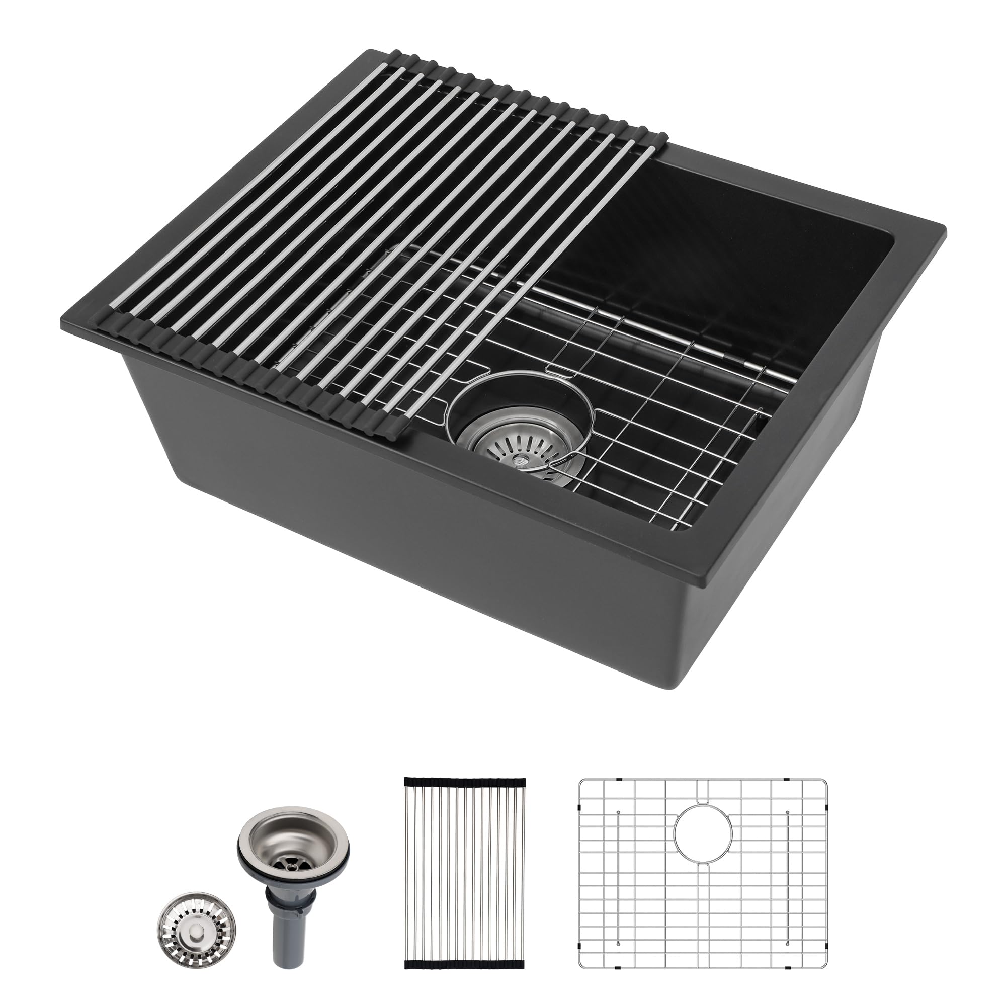 Dcolora 22 Inch Quartz Composite Bar Sink Black Undermount Small Granite Composite Kitchen Sink Prep RV Single Bowl Under Counte