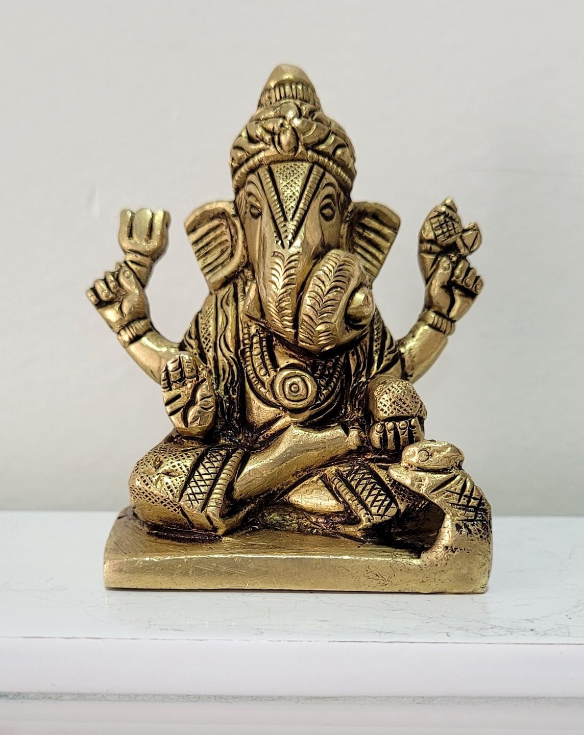 PunyaiS Pure Brass Ganesha Idols 10 Cm, Ganpati Idol Murti For Home Decor, Car Dashboard, God Ganesh Statue For Pooja Room