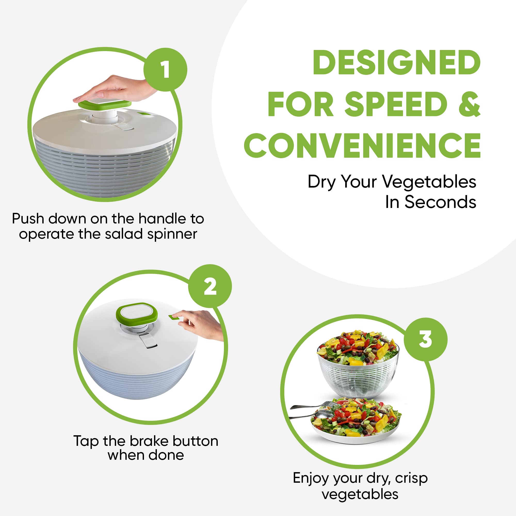 Brieftons 62-Quart Large Salad Spinner: Vegetable Washer Dryer Drainer Strainer With Bowl  Colander, Easy One-Handed Pump, Compa