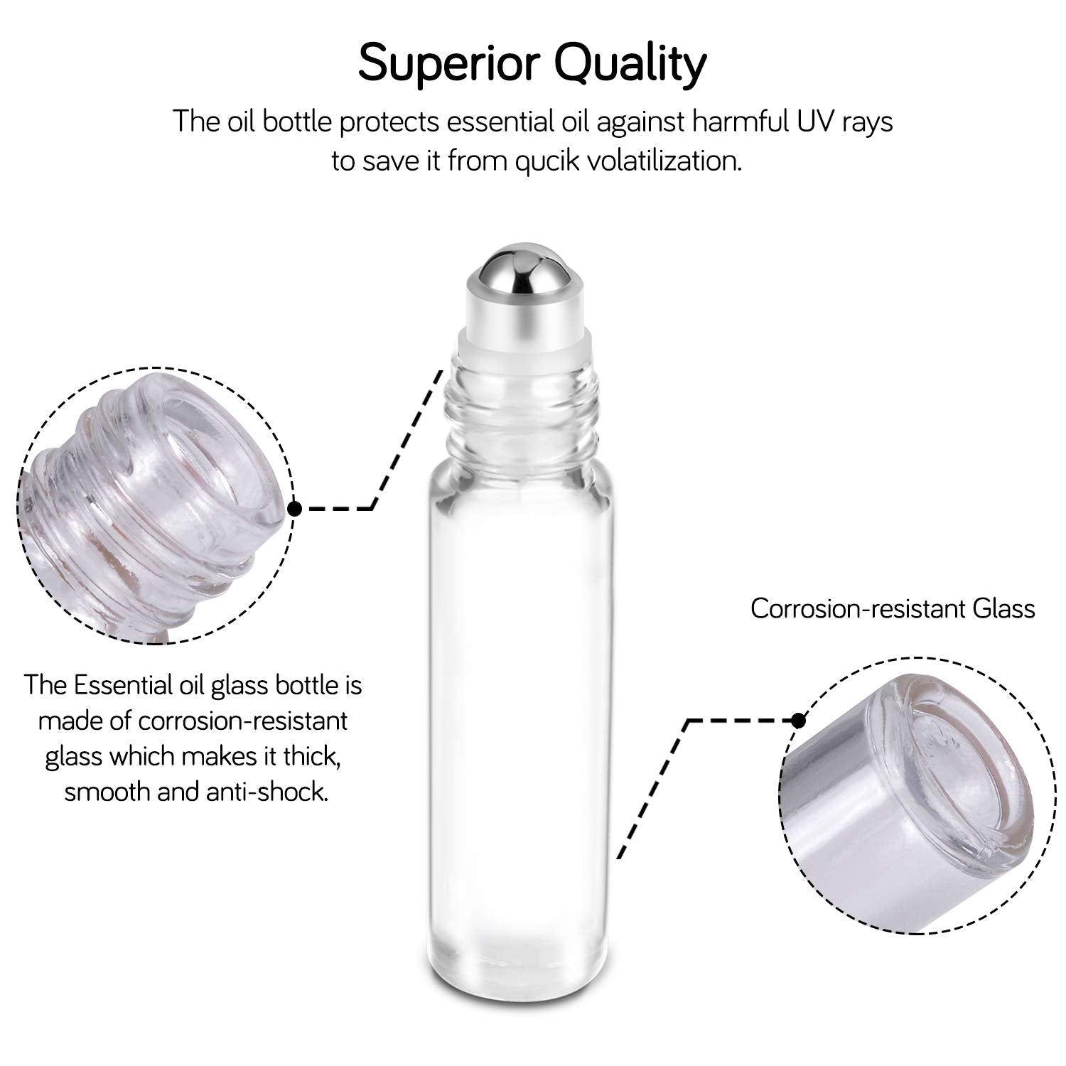 Prettycare Essential Oil Roller Bottles 10Ml (24 Pack Clear Glass Bottle With Gold Cap, 4 Extra Roller Balls,48 Labels, 2 Opener