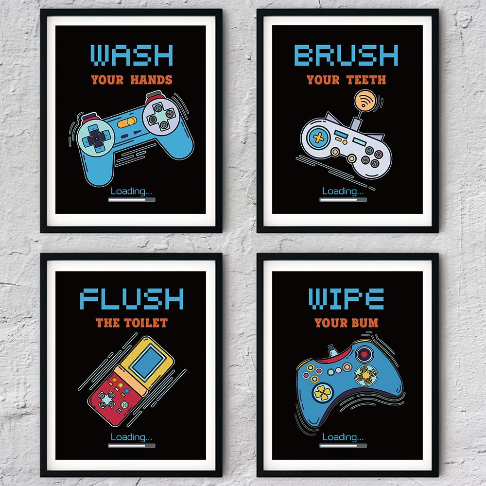 Iiiluyot Gaming Posters For Bathroom, Teen Boys Bathroom Nursery Decorations, Gamer Wall Art Decor Gifts For Gamer Boys Brother