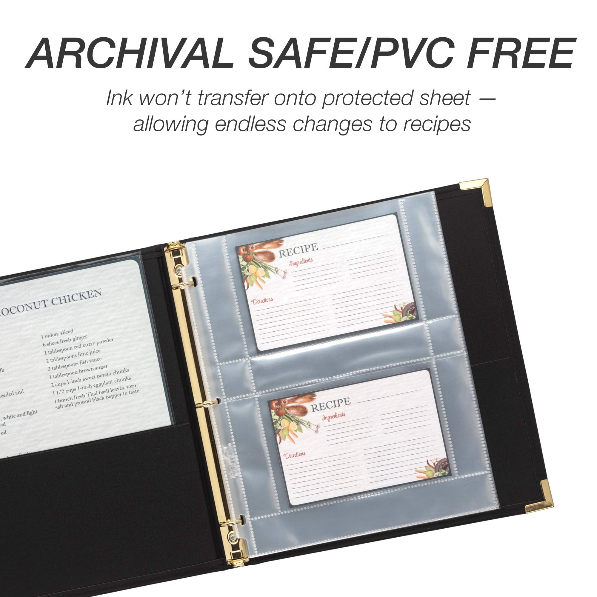Samsill Recipe Card Page Protectors For 8.5 X 11 Recipe Binder, 4 X 6 Pockets, 2 Pockets, 50 Count, Recipe Book Pocket Page Refi