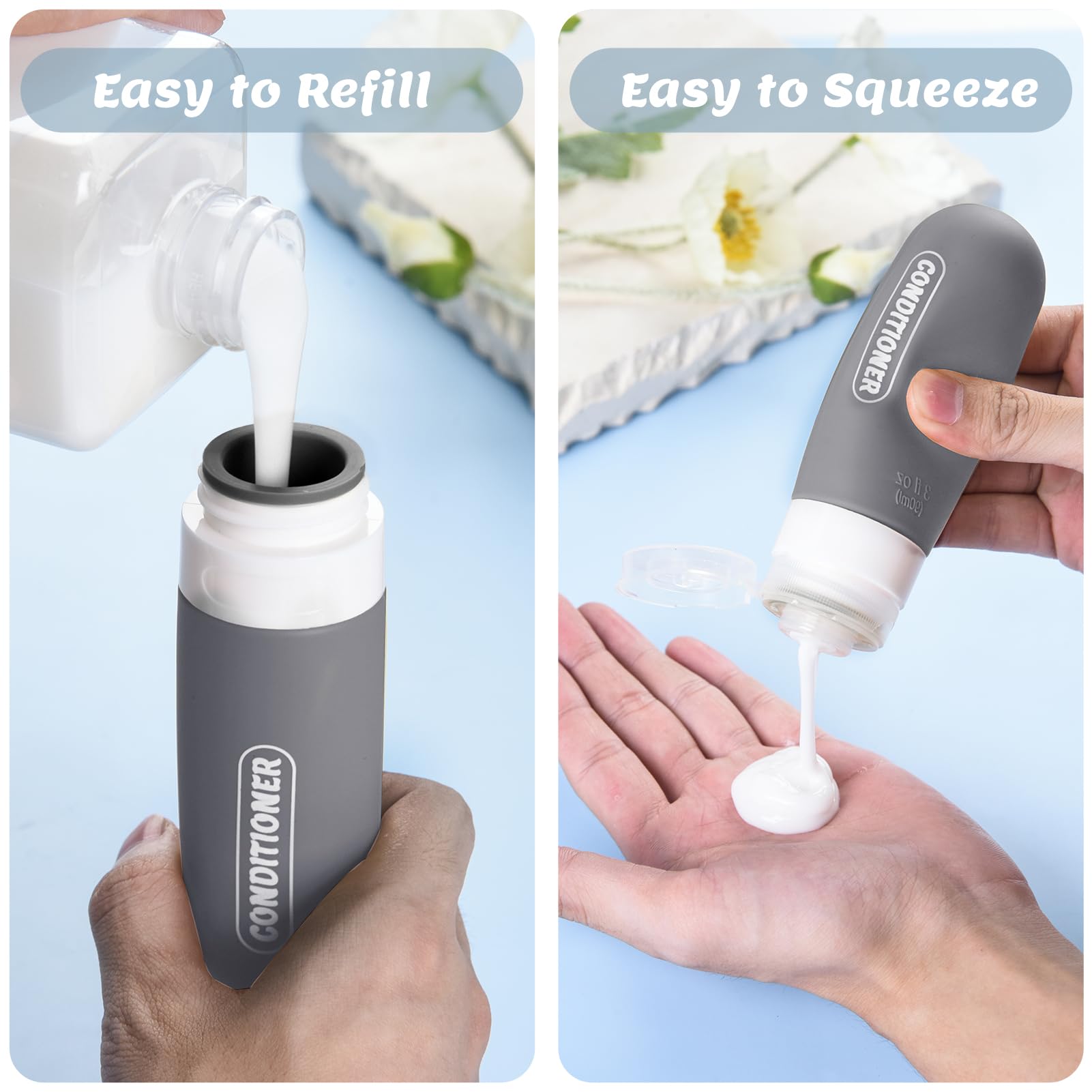 Silicone Travel Bottles For Toiletries With Labels, 3Oz Tsa Approved Squeezable Travel Size Containers, Leak Proof Travel Shampo