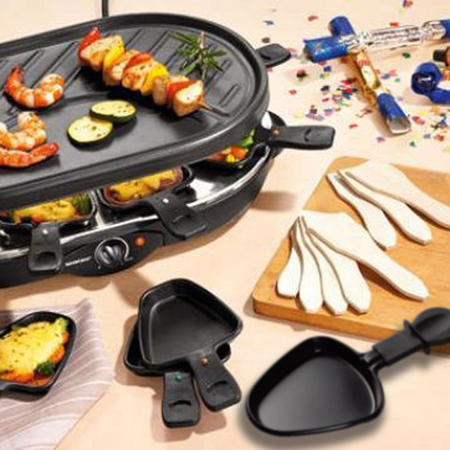 Honne 8Pcs/Set Triangle Shape Non-Stick Coating Mini Iron Raclette Grill Pan Cheese Pan Replacement/Additional Raclette Dishes M