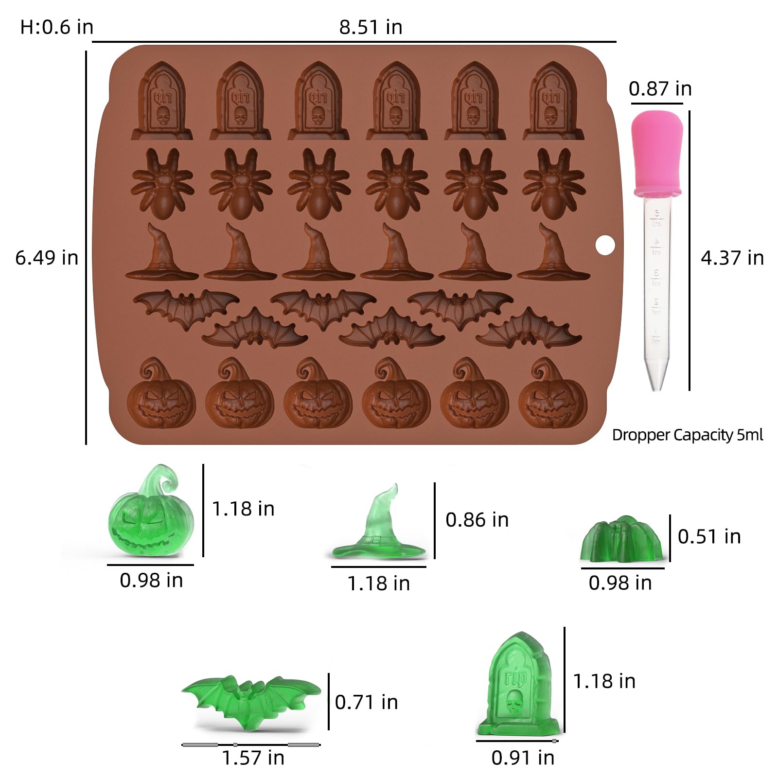 Silicone Molds Halloween Candy Molds Pumpkin Rip Gravestone Spider Bat Witch Hat Shape Gummy Mold For Fondant Cupcake Decorattio