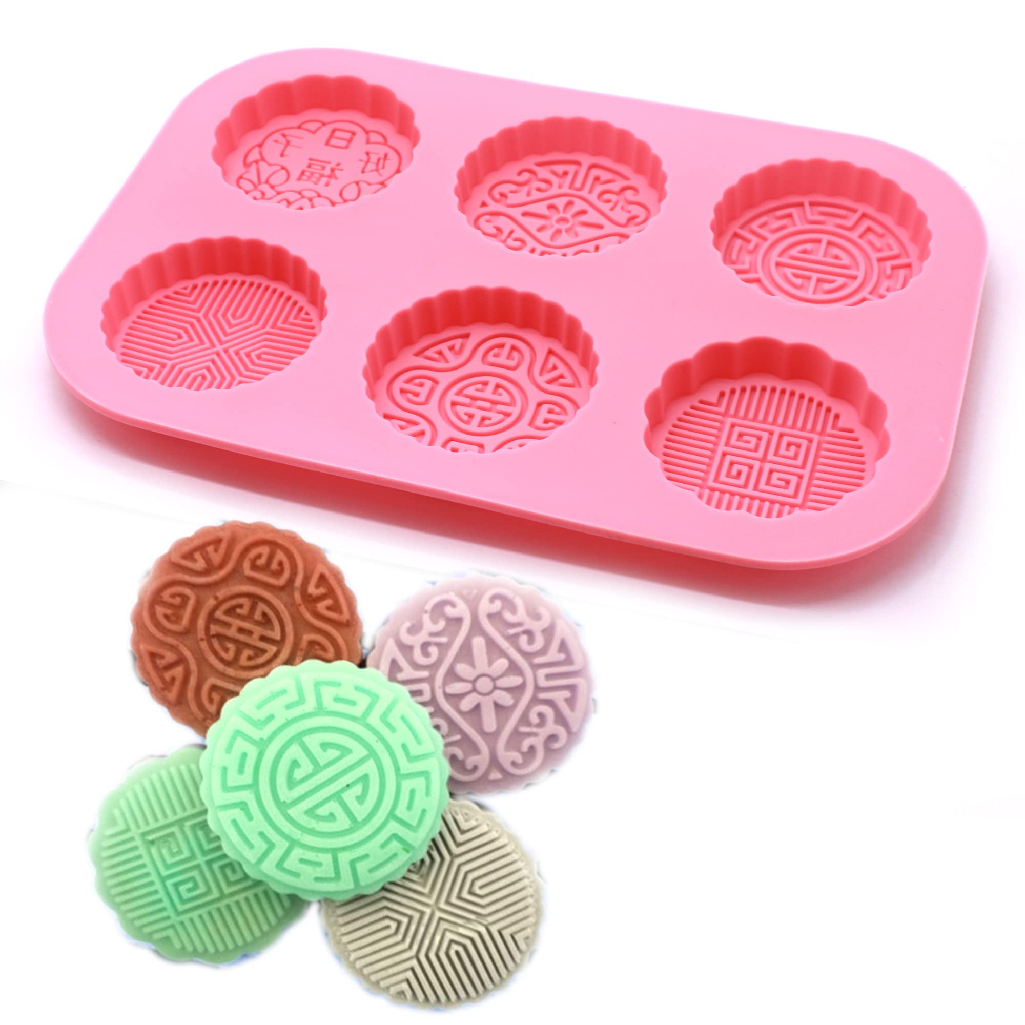X-Haibei Round Chocolate Lotion Bar Soap Making Supplies Silicone Mooncake Mold 6-Cavity Dia. 2.5Inch, 2Oz Per Cell