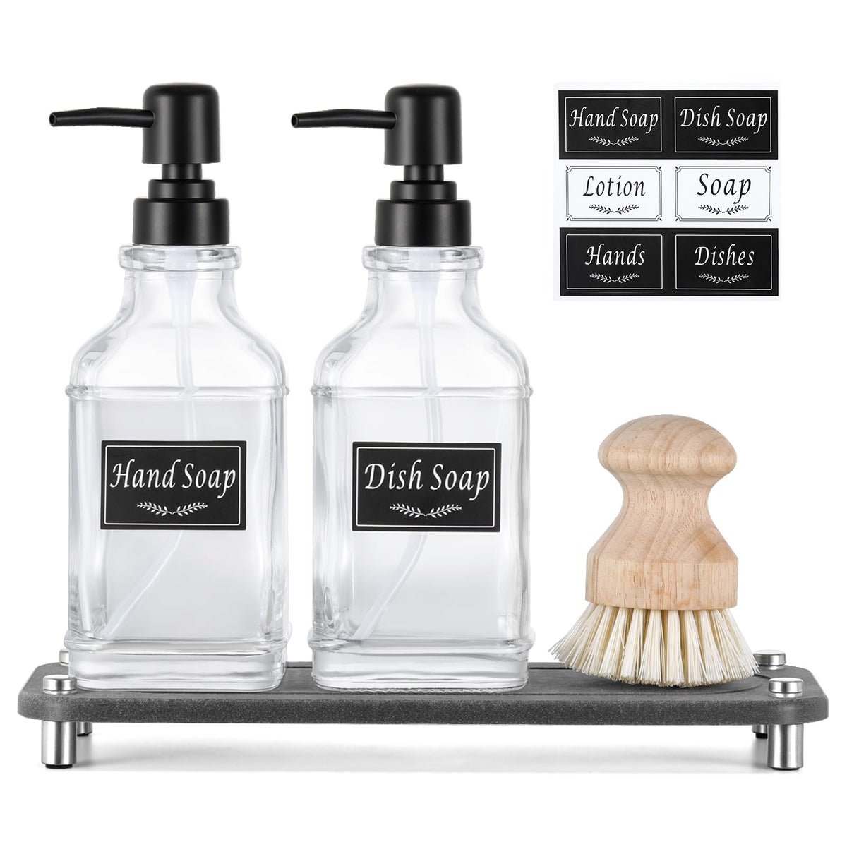 Shinowa Dish Soap Dispenser, Hand And Dish Soap Dispenser Set With Quick Dry Tray, Glass Kitchen Soap Dispenser Set With Pump&La