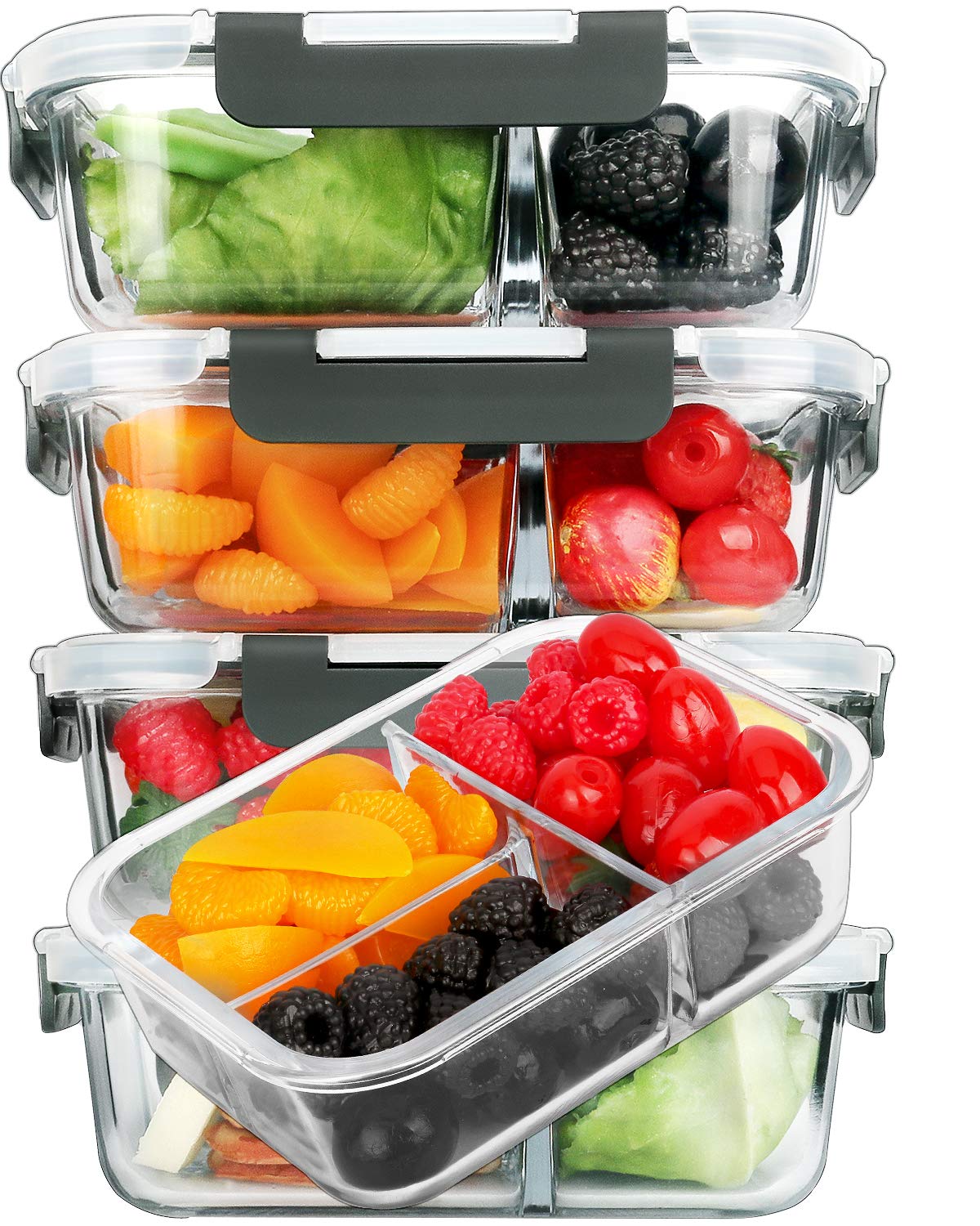 M Mcirco [5-Pack, 36 Oz] Glass Meal Prep Containers 3 Compartment With Lids, Glass Lunch Containers,Food Prep Lunch Box,Bento Bo