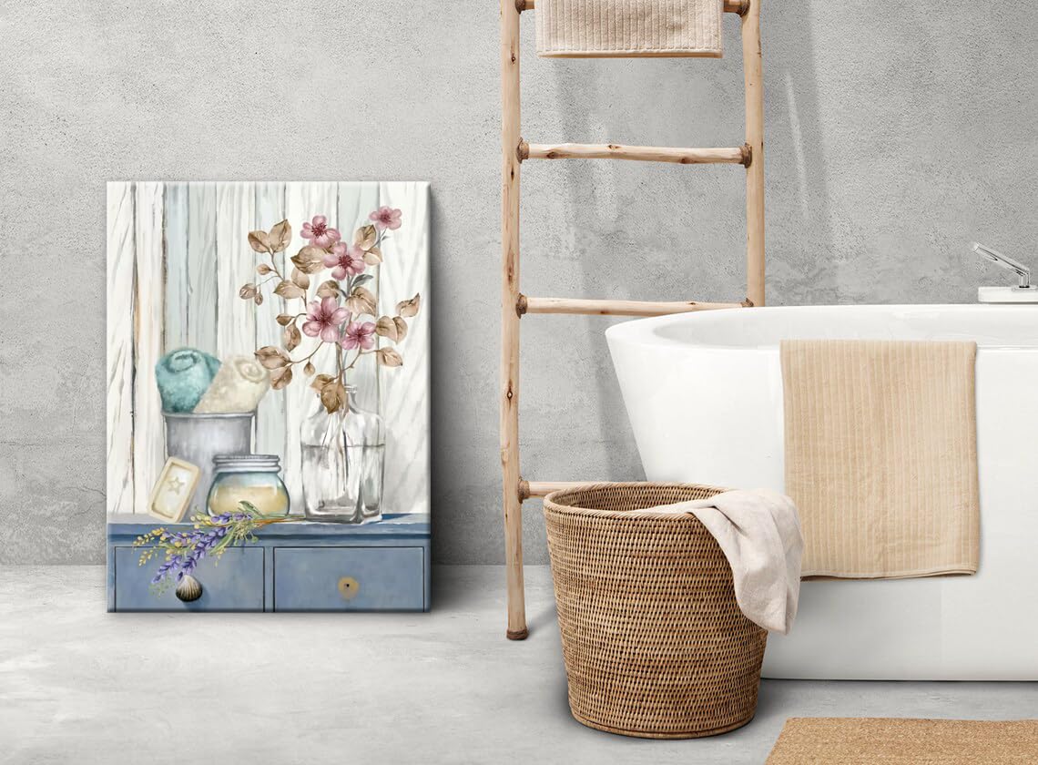 Bathroom Decor Wall Art Farmhouse Flower Pictures Floral Bathroom Wall Decor Bath Towel Bathroom Pink Poppy Vase Canvas Prints B