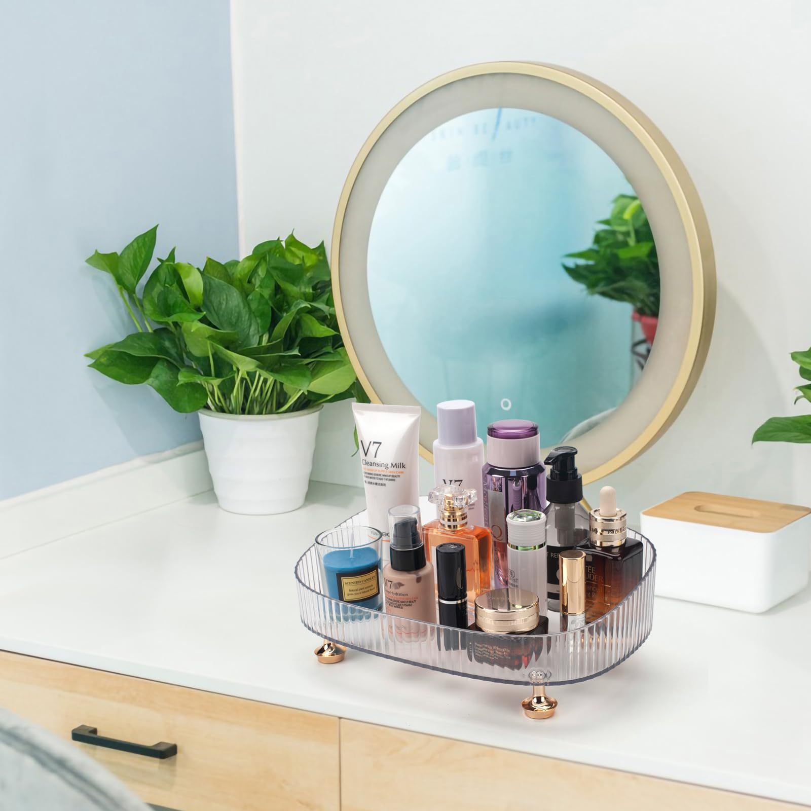 Makeup Perfume Organizer, Bathroom Vanity Tray, Decorative Dresser Tray, Countertop Organizer Tray For Cosmetics, Clear