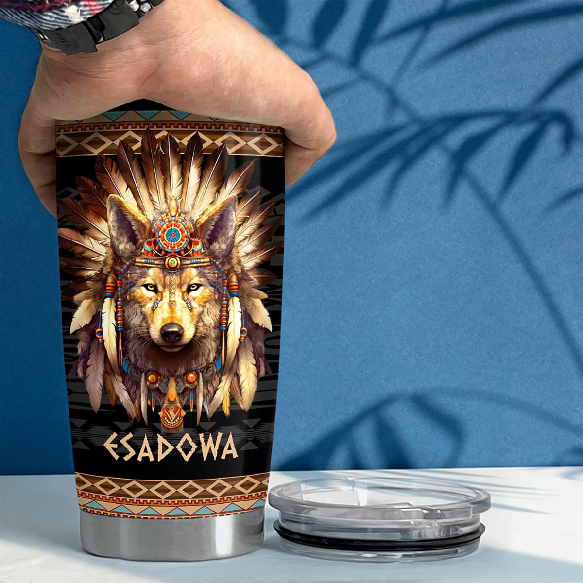 Sandjest Personalized Wolf Tumbler Native American 20Oz 30Oz Tumblers With Lid Gift For Men Women Wolf Lovers Birthday Travel