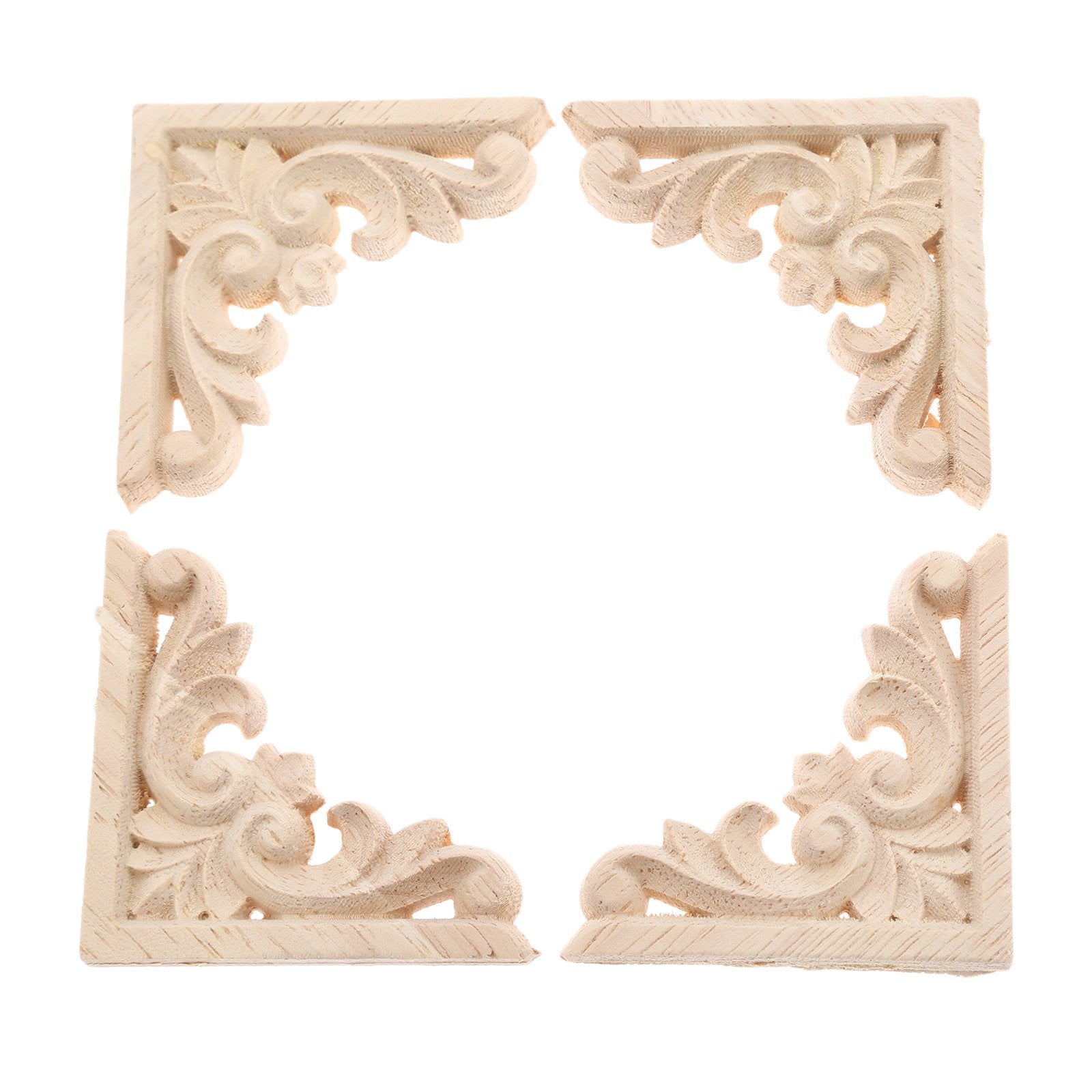 Muxsam Furniture Applique, 6X6Cm/2.36''X2.36'', Wood Carved Corner Onlay Unpainted Frame Decal For Wall Cabinet Door Bed Dresser