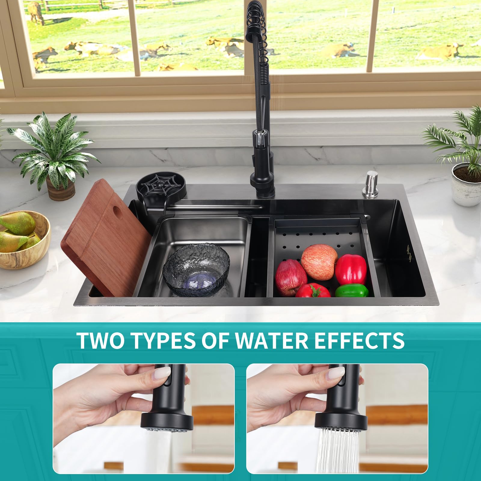 29.5 * 17.7 Inch Kitchen Sink, Single Bowl Stainless Steel Sink Multifunctional Drop In Sink With Pull-Down Faucet And Multiple
