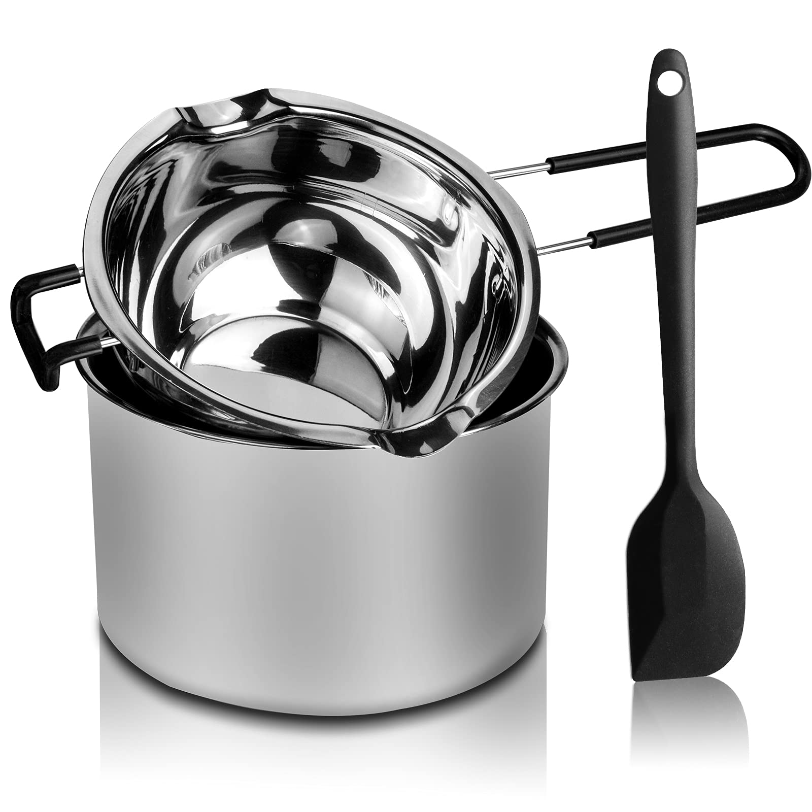 Double Boiler Pot Set, Stainless Steel Melting Pot With Silicone Spatula For Melting Chocolate, Soap, Wax, Candle Making (600Ml