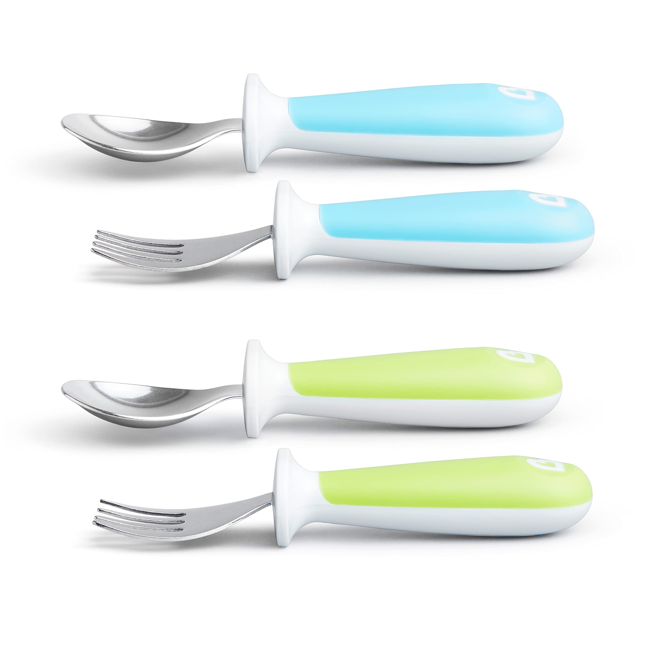 Munchkin Raise Toddler Plastic Fork and Spoon Utensil Set, 4 Pack, Blue/Green
